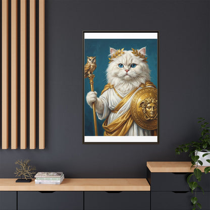 Regal Athena Cat Framed Canvas Print Mythic White Cat Wall Art