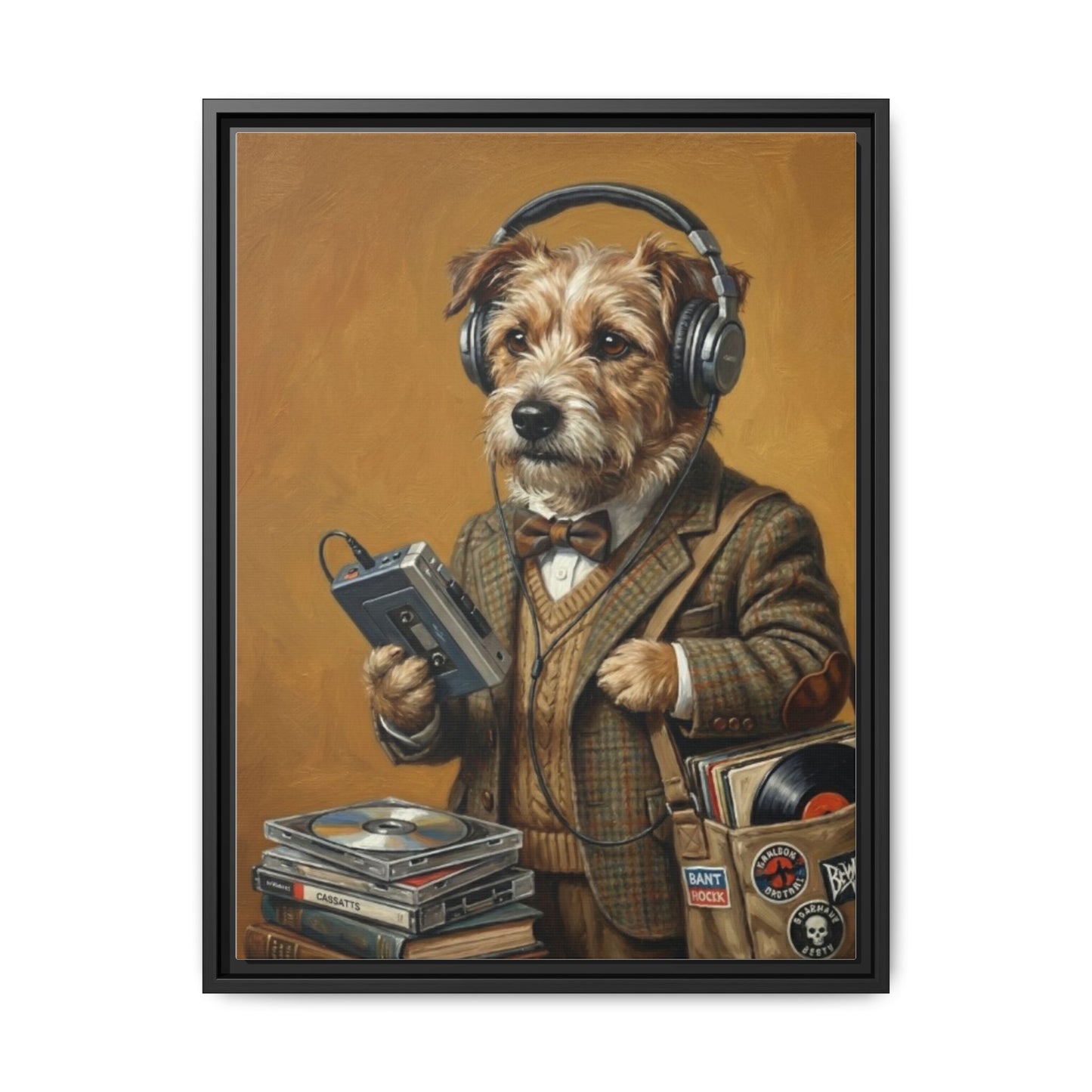 Vintage DJ Dog Matte Canvas Print