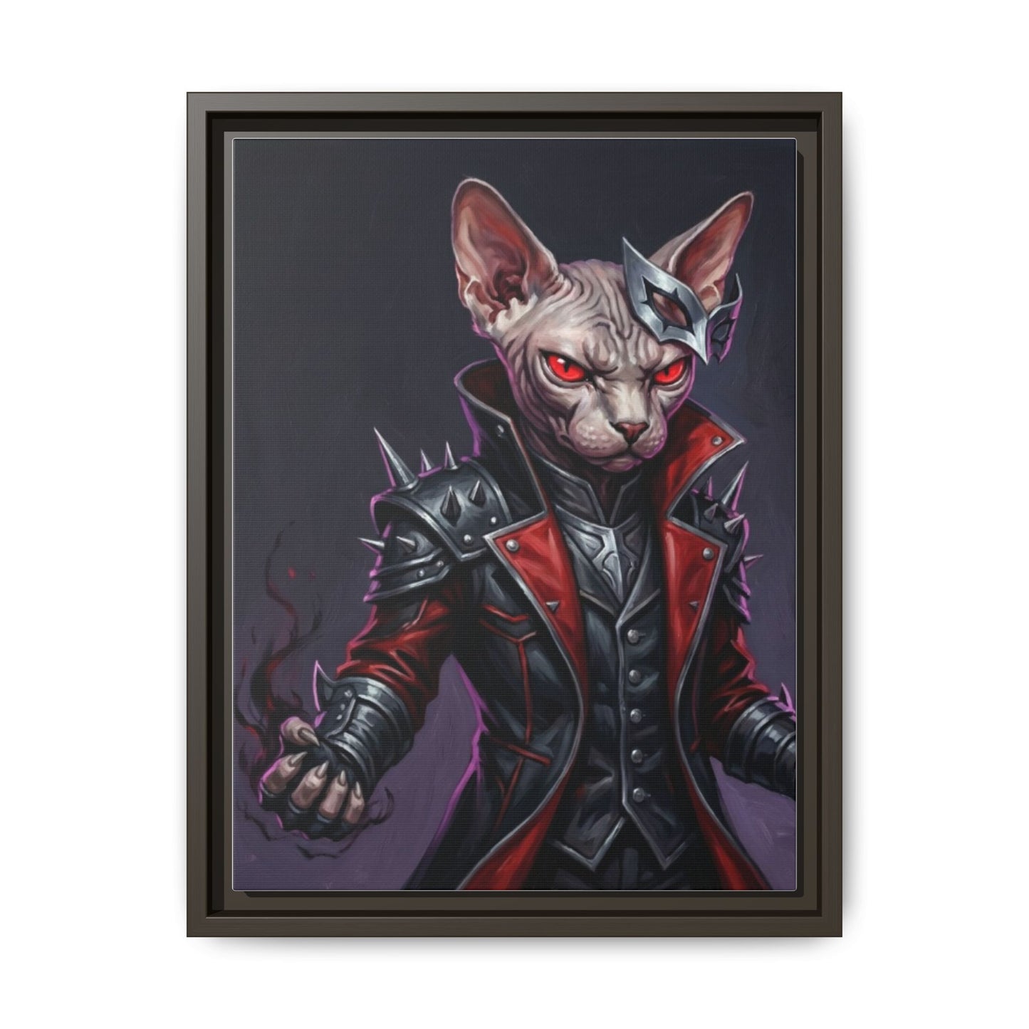 Dark Sphinx Cat Matte Framed Canvas Print Gothic Fantasy Wall Art