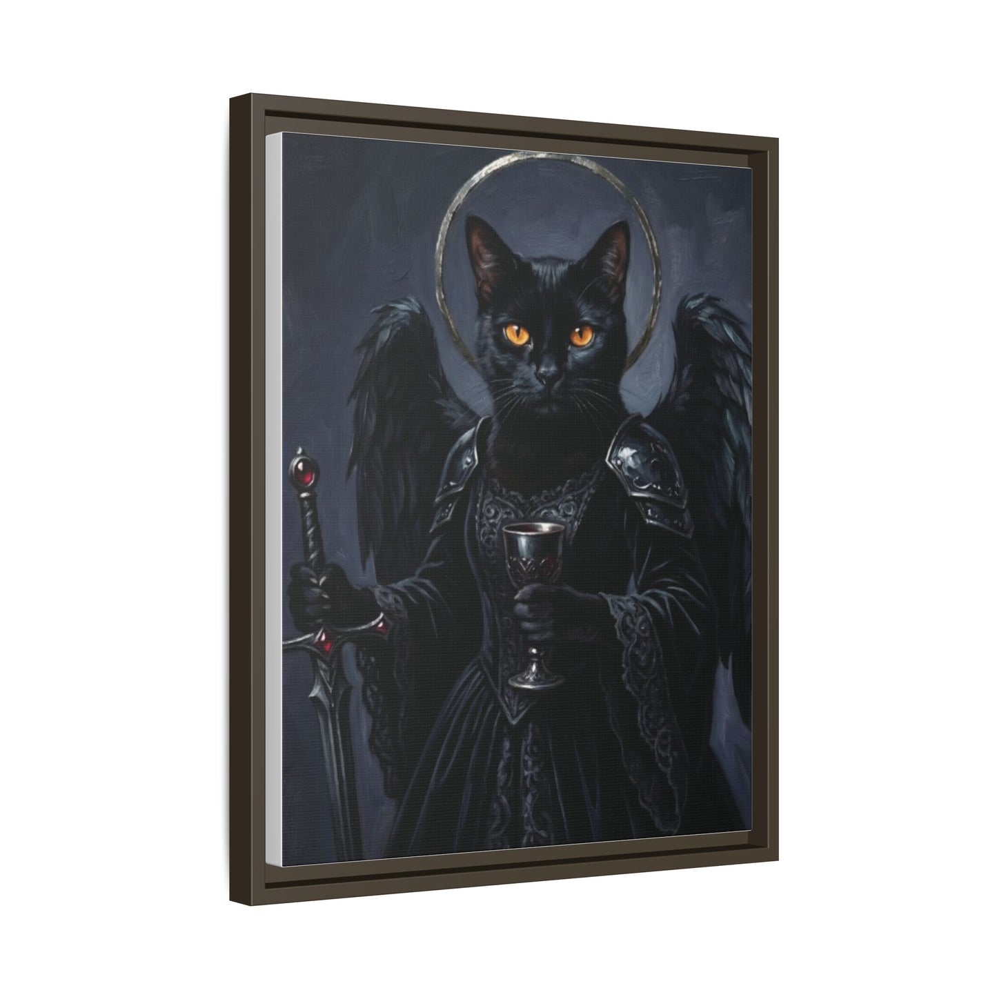 Gothic Black Cat with Halo & Chalice