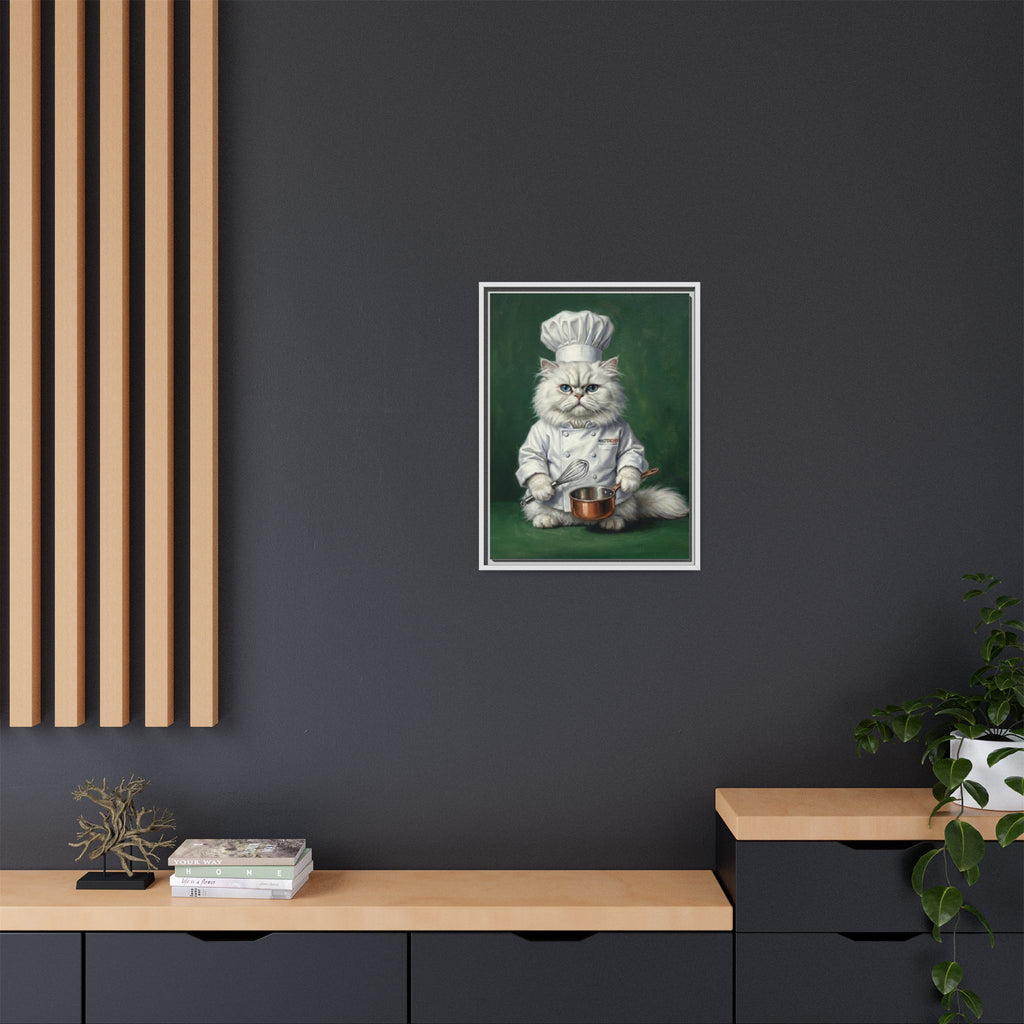 Chef Cat Portrait Matte Canvas Print (Framed) — Whimsical Kitchen Wall Art