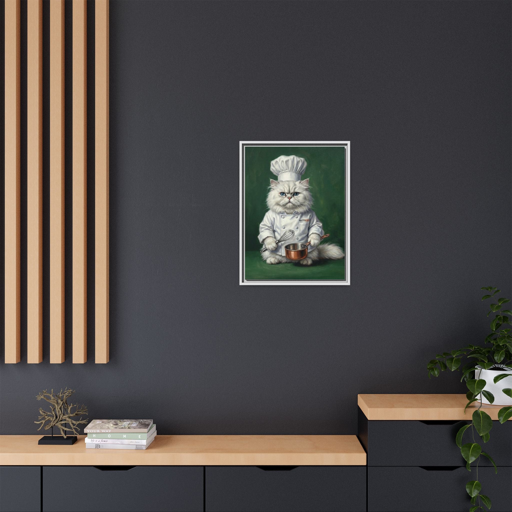 Chef Cat Portrait Matte Canvas Print (Framed) — Whimsical Kitchen Wall Art