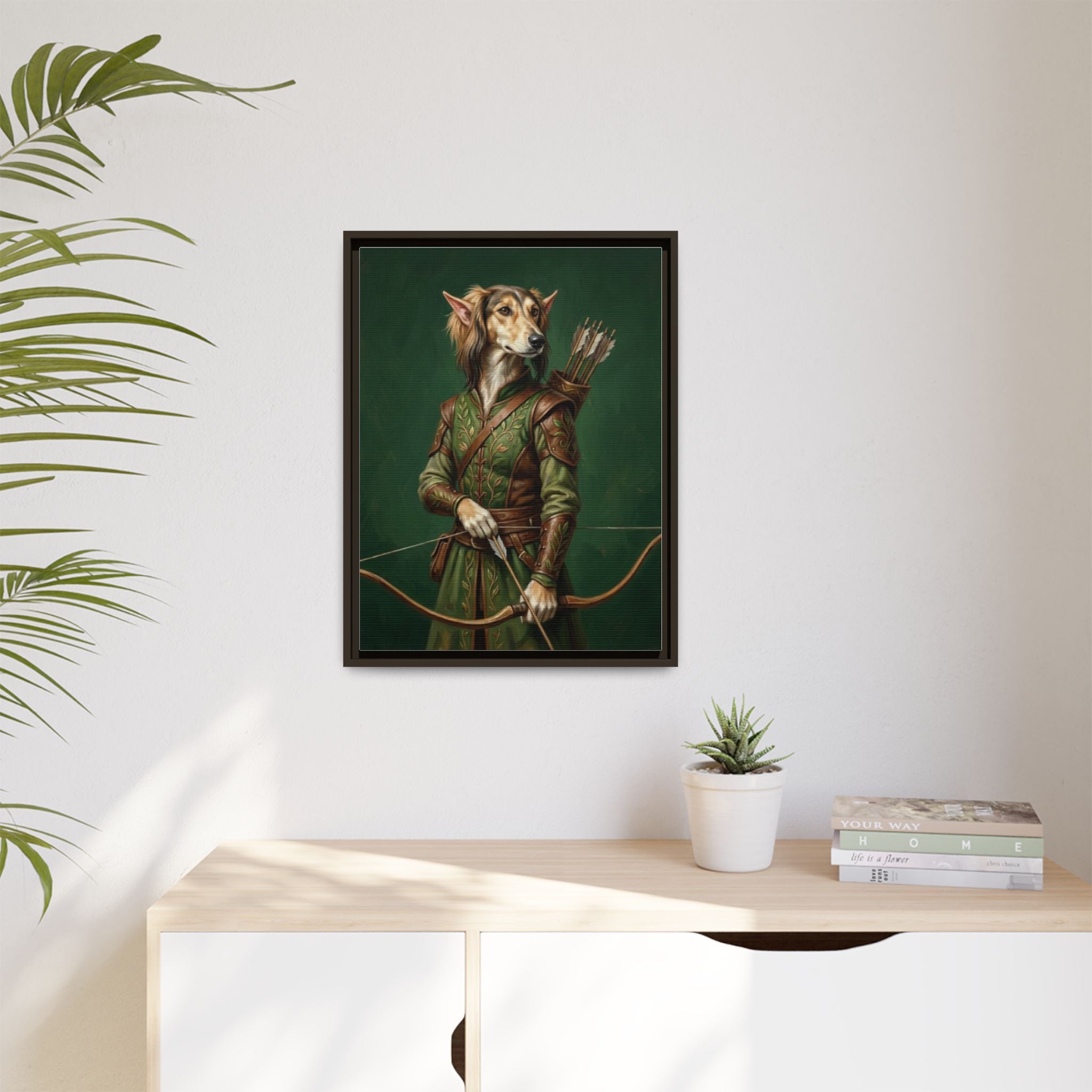 Archer Dog Matte Canvas Print — Framed Fantasy Animal Portrait