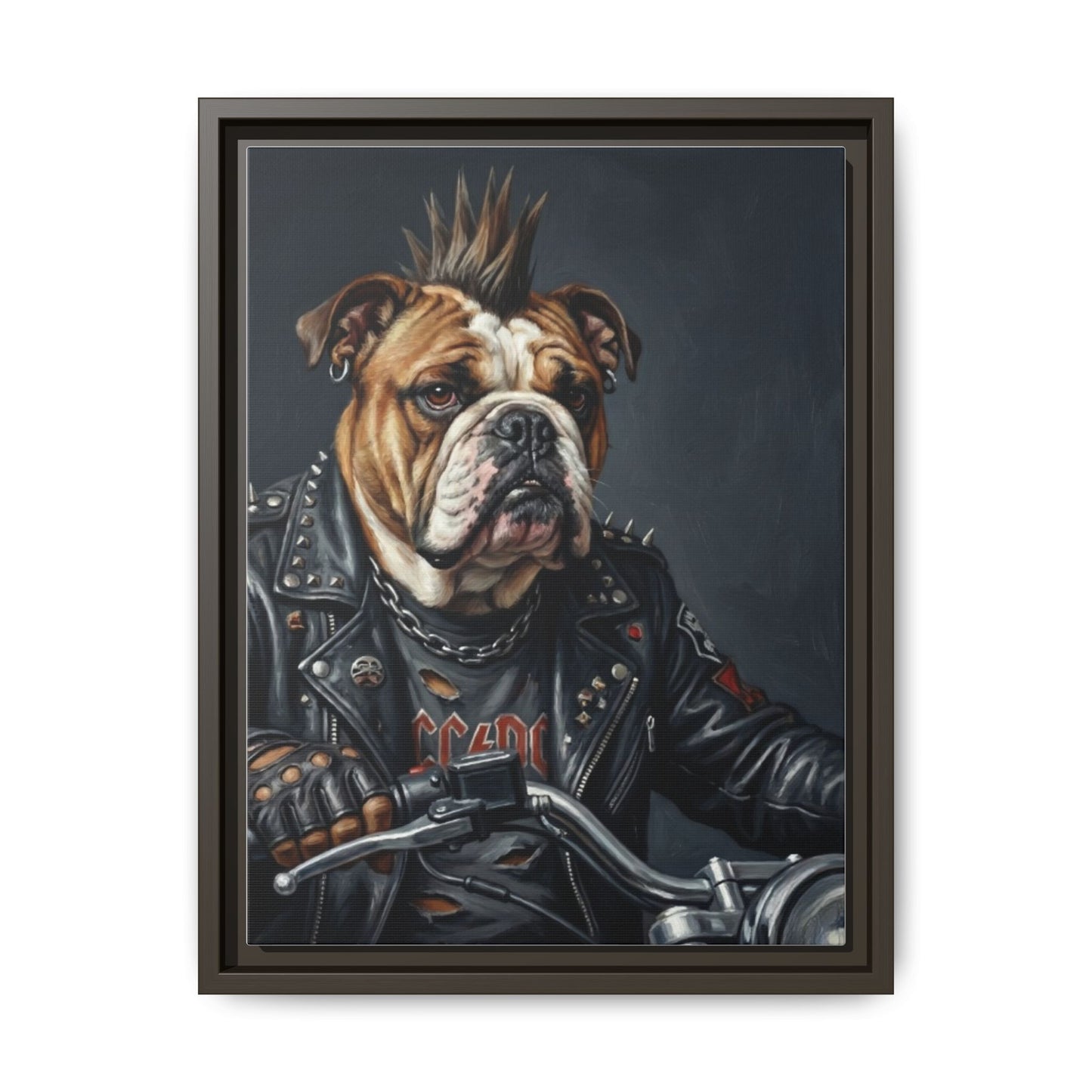 Punk Bulldog Biker Matte Canvas Print