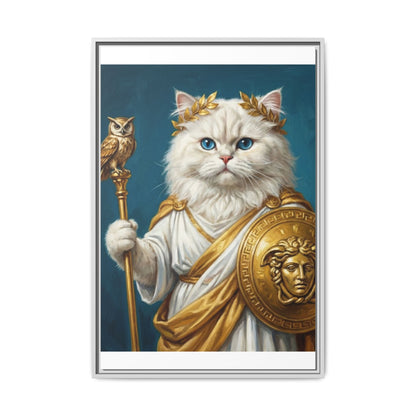 Regal Athena Cat Framed Canvas Print Mythic White Cat Wall Art