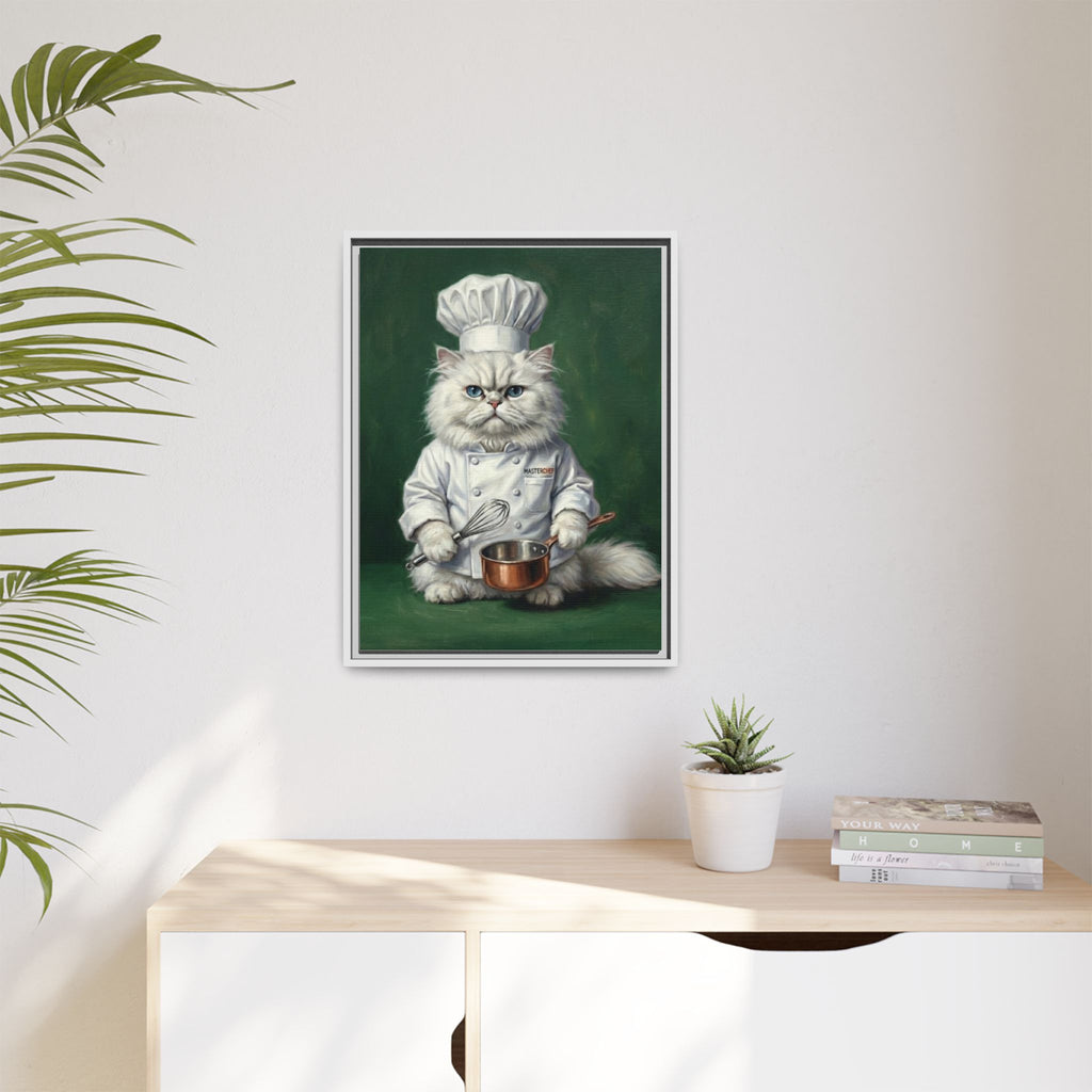 Chef Cat Portrait Matte Canvas Print (Framed) — Whimsical Kitchen Wall Art
