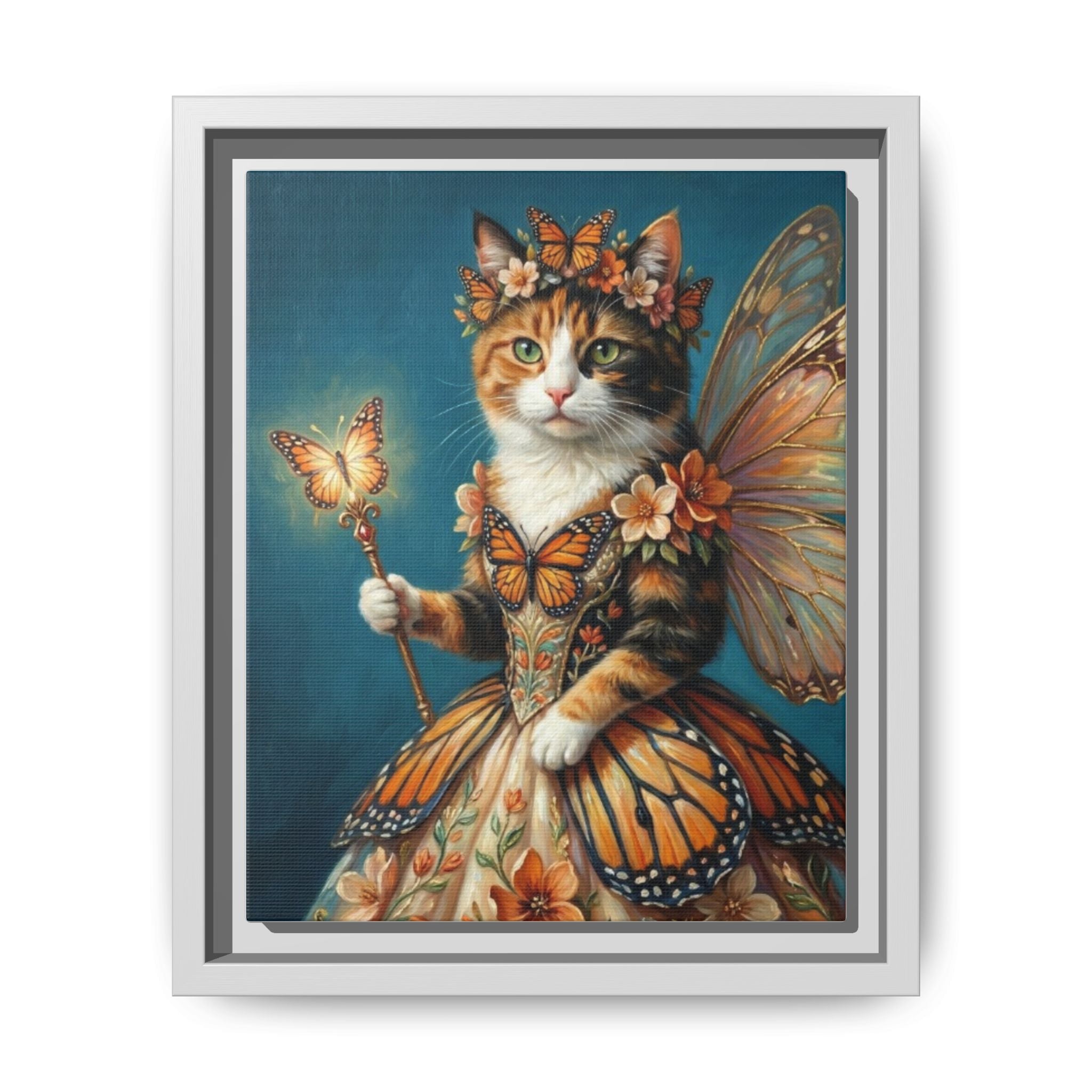 Butterfly Fairy Cat Matte Canvas Framed Art