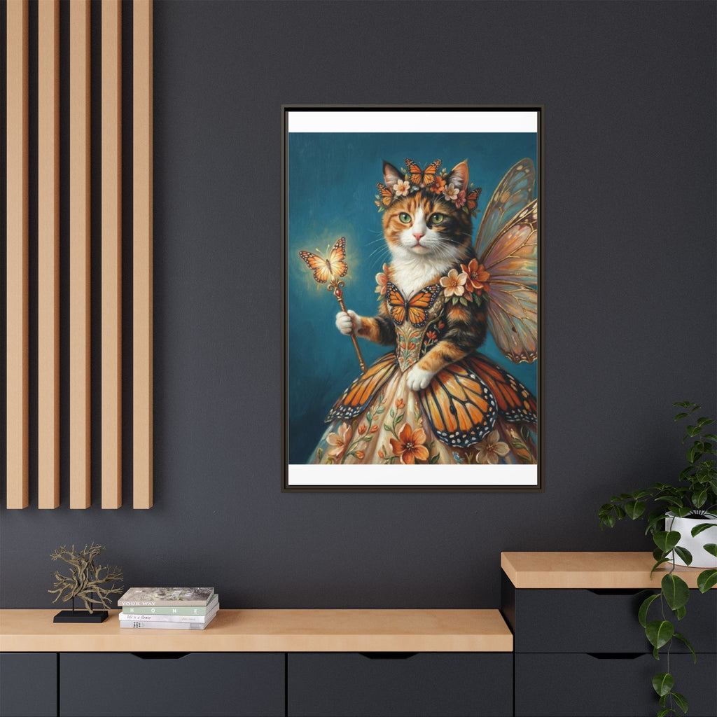 Butterfly Fairy Cat Matte Canvas Framed Art