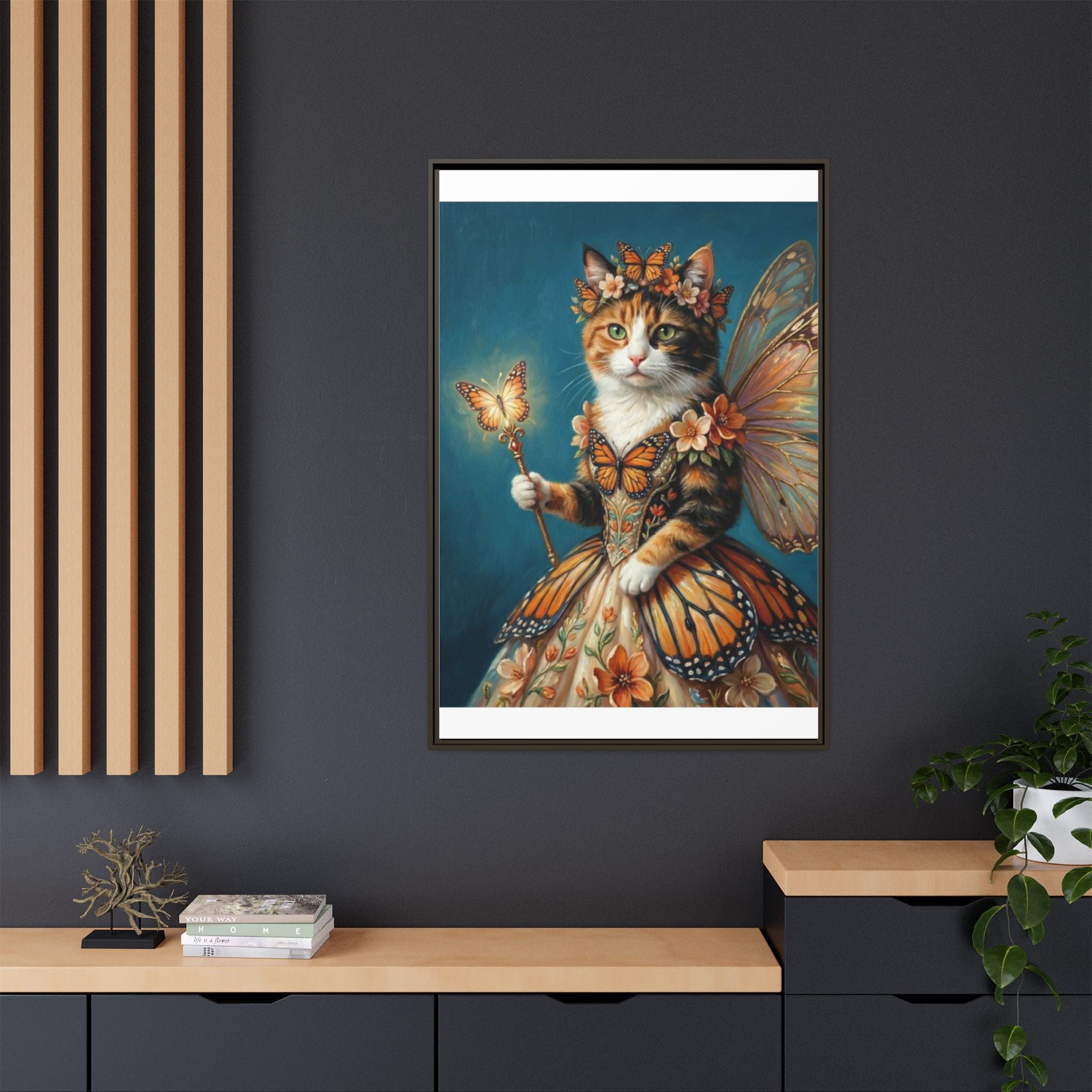 Butterfly Fairy Cat Matte Canvas Framed Art