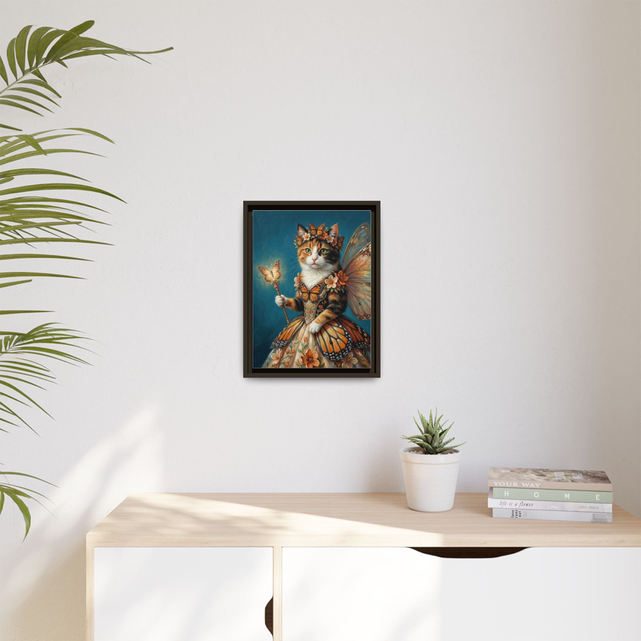 Butterfly Fairy Cat Matte Canvas Framed Art