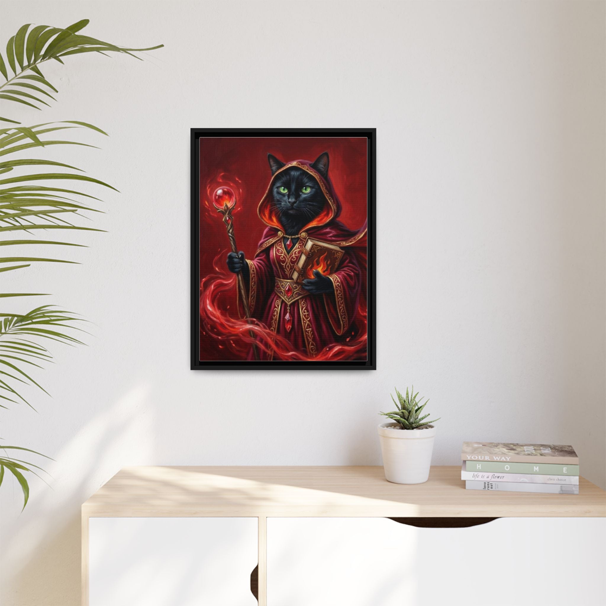 Black Cat Mage Matte Canvas Print (Framed)
