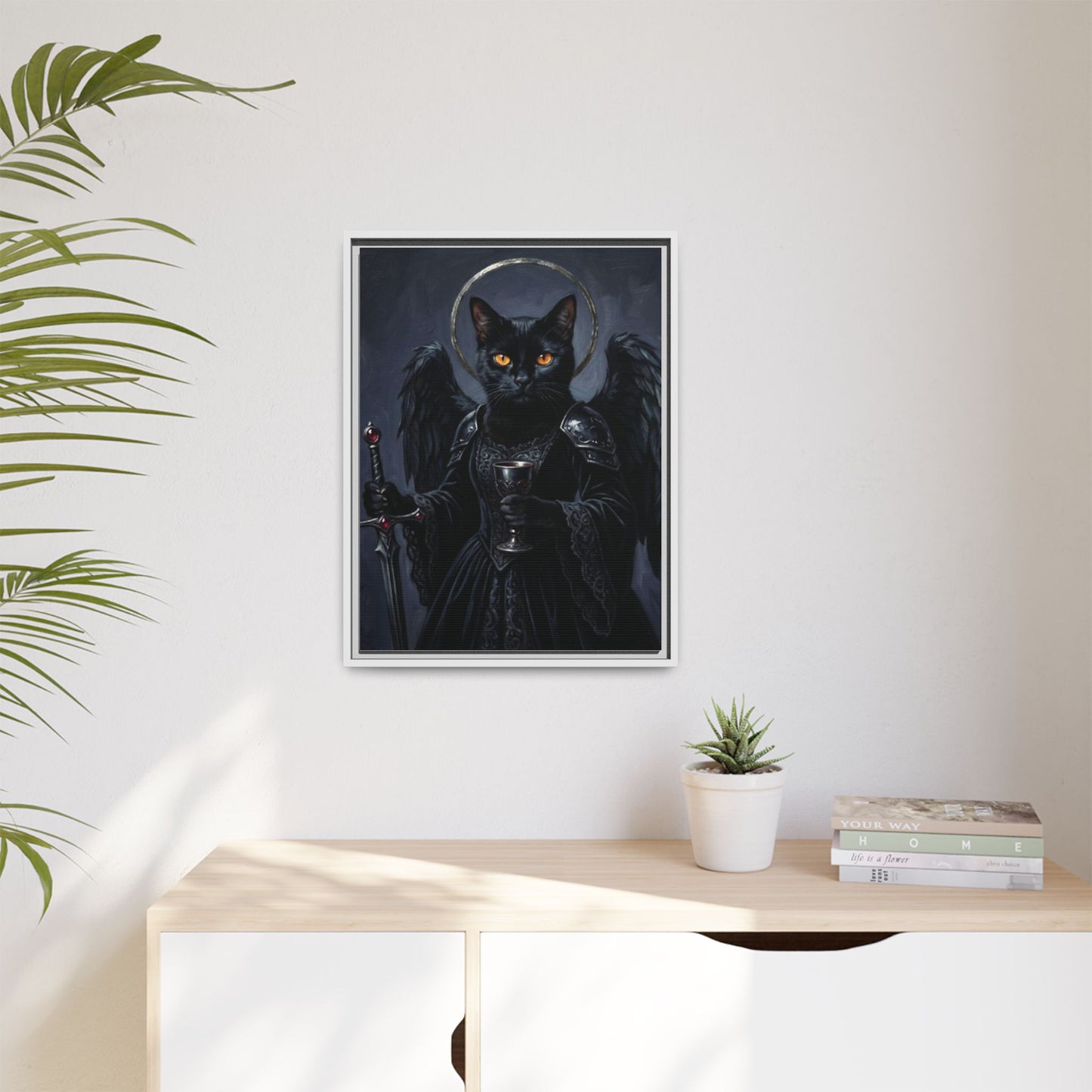 Gothic Black Cat with Halo & Chalice