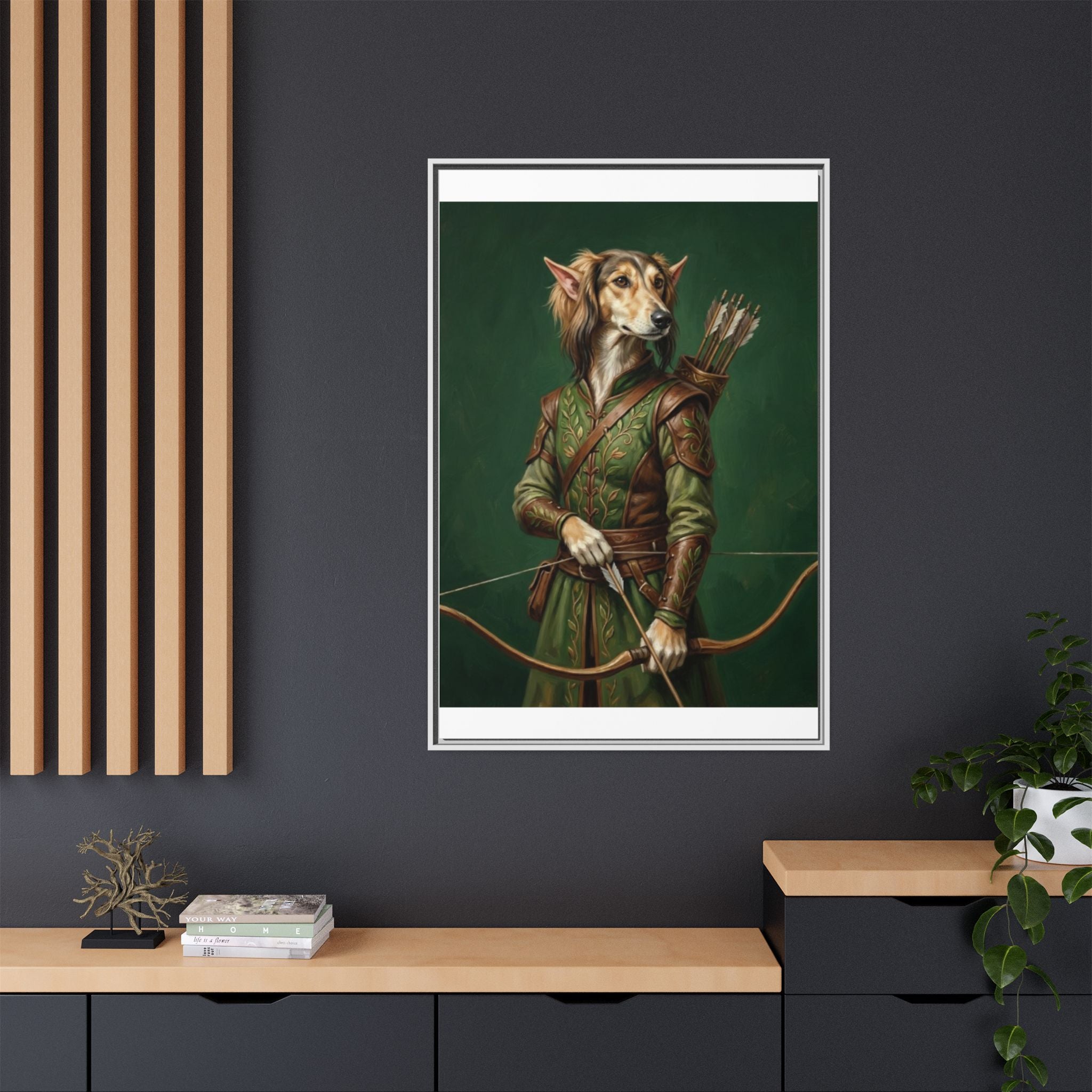 Archer Dog Matte Canvas Print — Framed Fantasy Animal Portrait