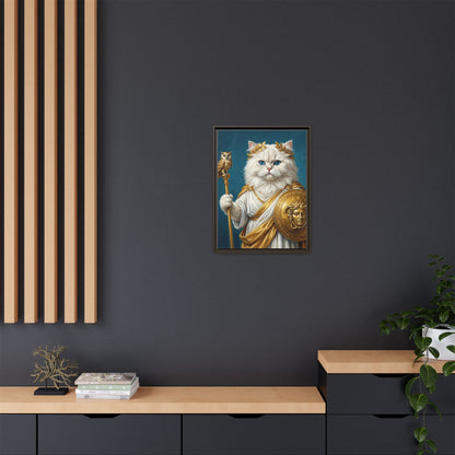Regal Athena Cat Framed Canvas Print Mythic White Cat Wall Art