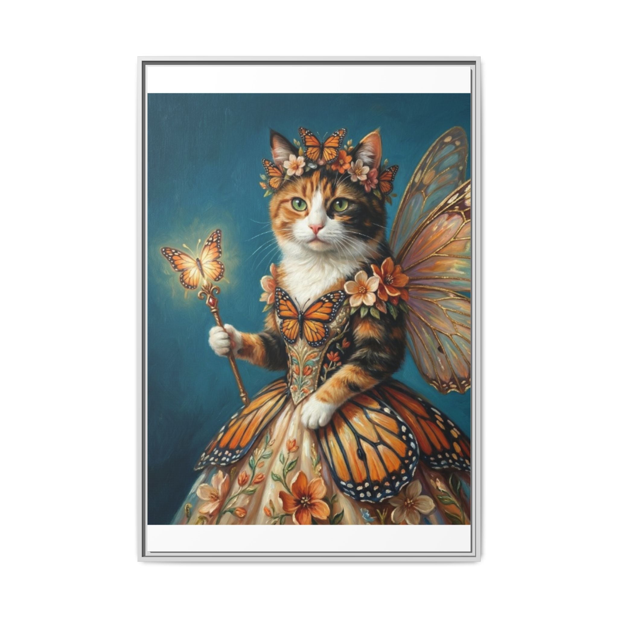 Butterfly Fairy Cat Matte Canvas Framed Art