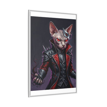 Dark Sphinx Cat Matte Framed Canvas Print Gothic Fantasy Wall Art