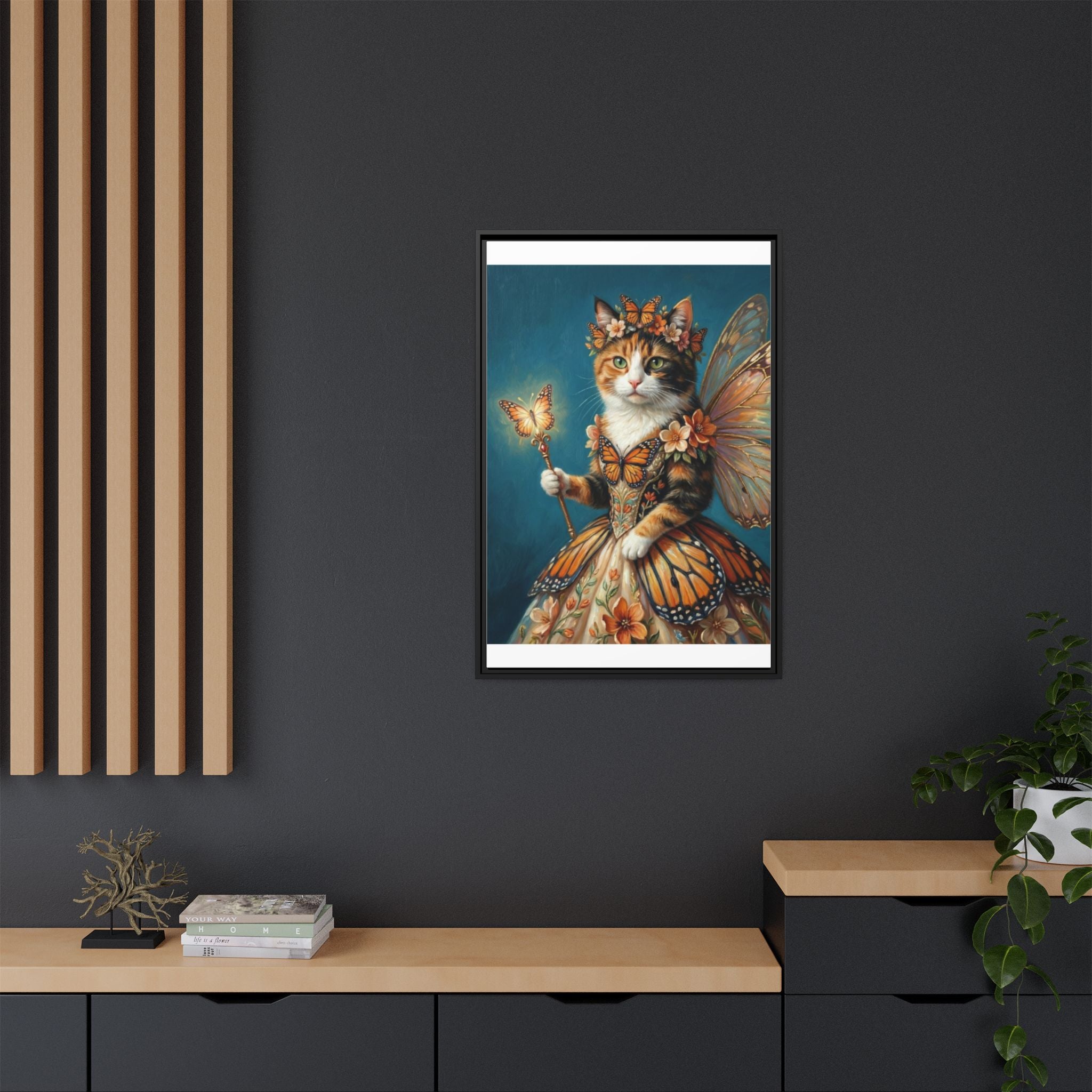 Butterfly Fairy Cat Matte Canvas Framed Art