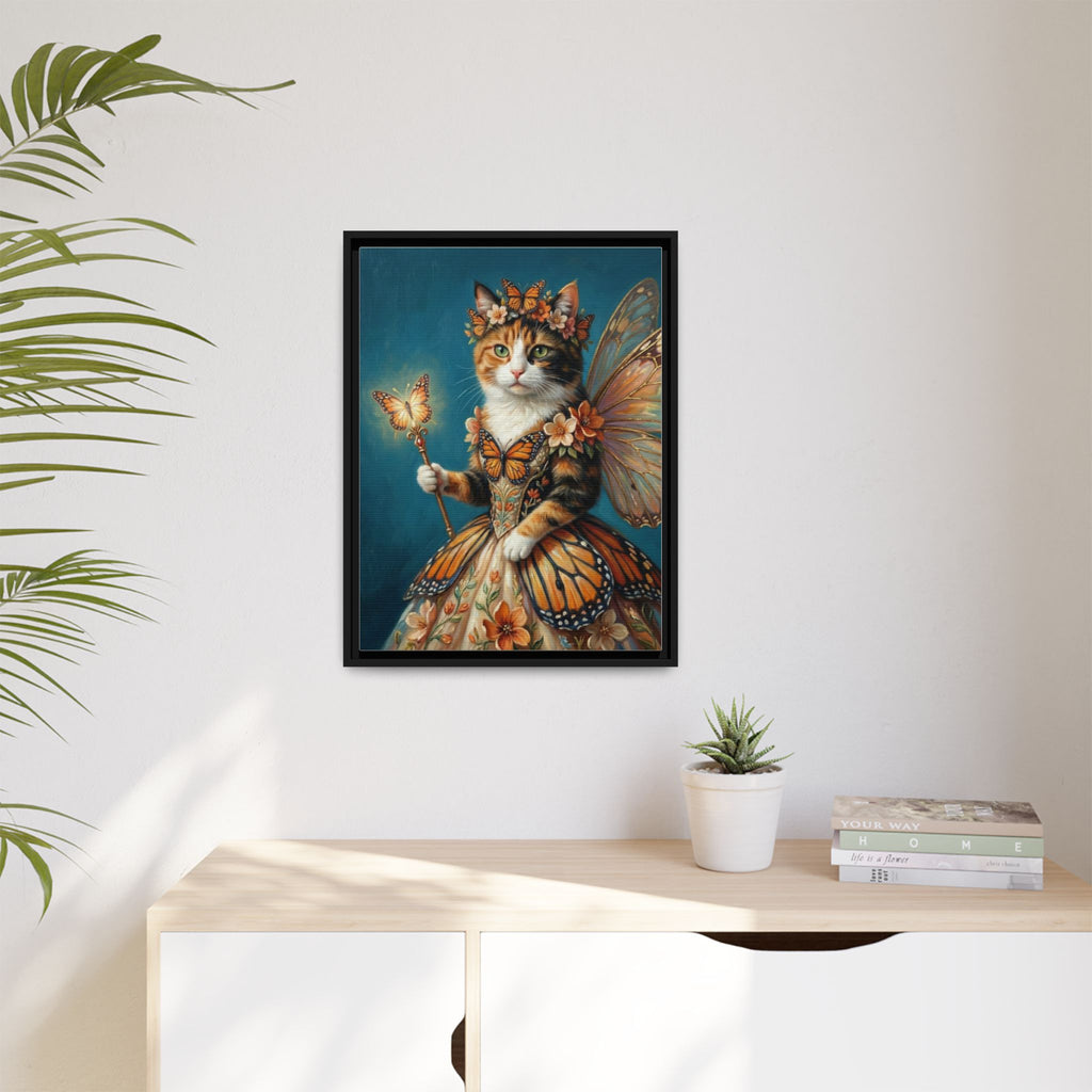 Butterfly Fairy Cat Matte Canvas Framed Art
