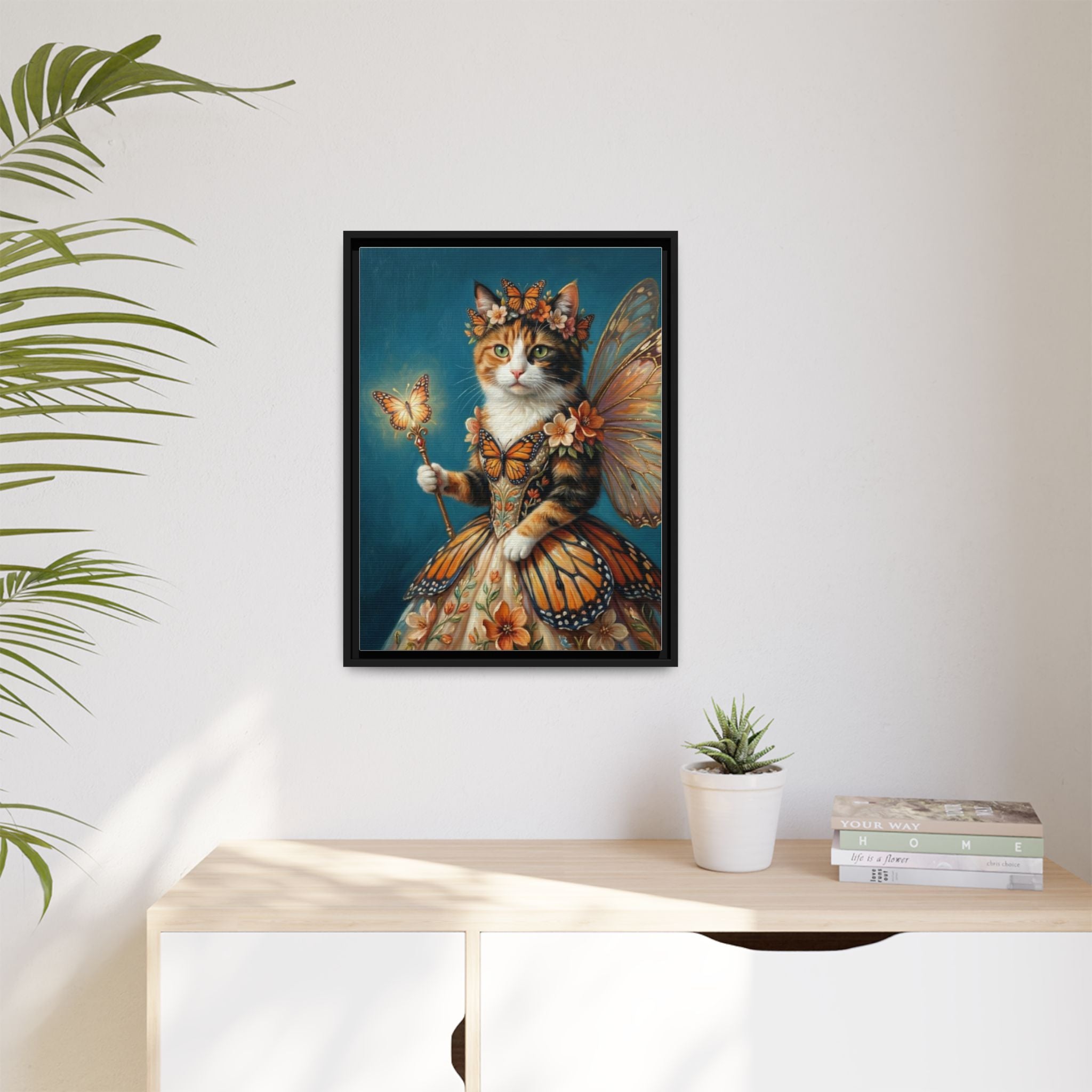 Butterfly Fairy Cat Matte Canvas Framed Art