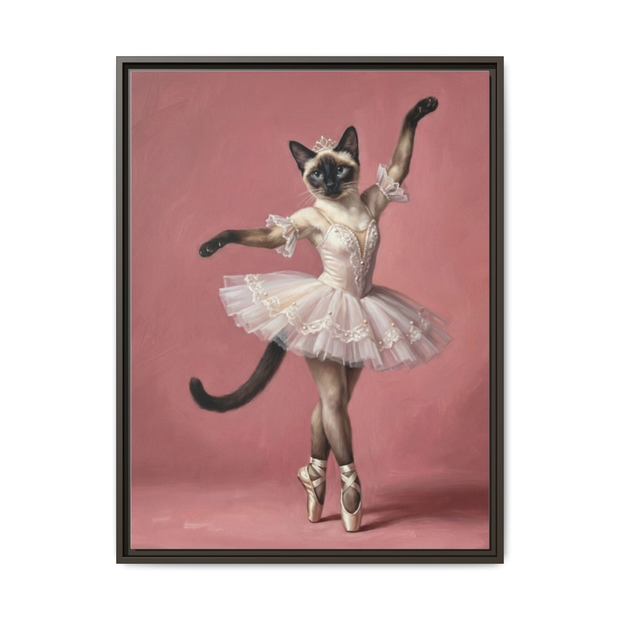 Ballerina Cat Framed Canvas Print — Whimsical Ballet Cat Wall Art