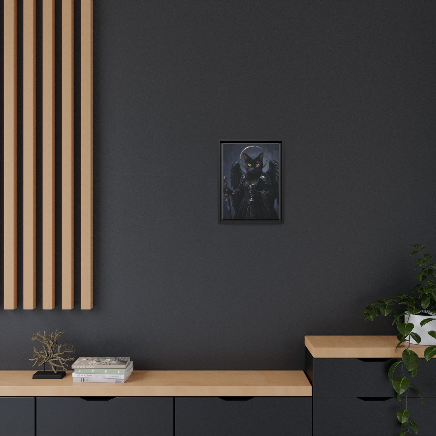 Gothic Black Cat with Halo & Chalice