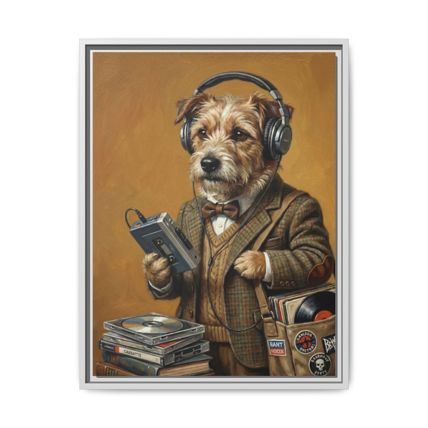 Vintage DJ Dog Matte Canvas Print