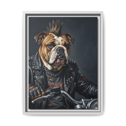 Punk Bulldog Biker Matte Canvas Print