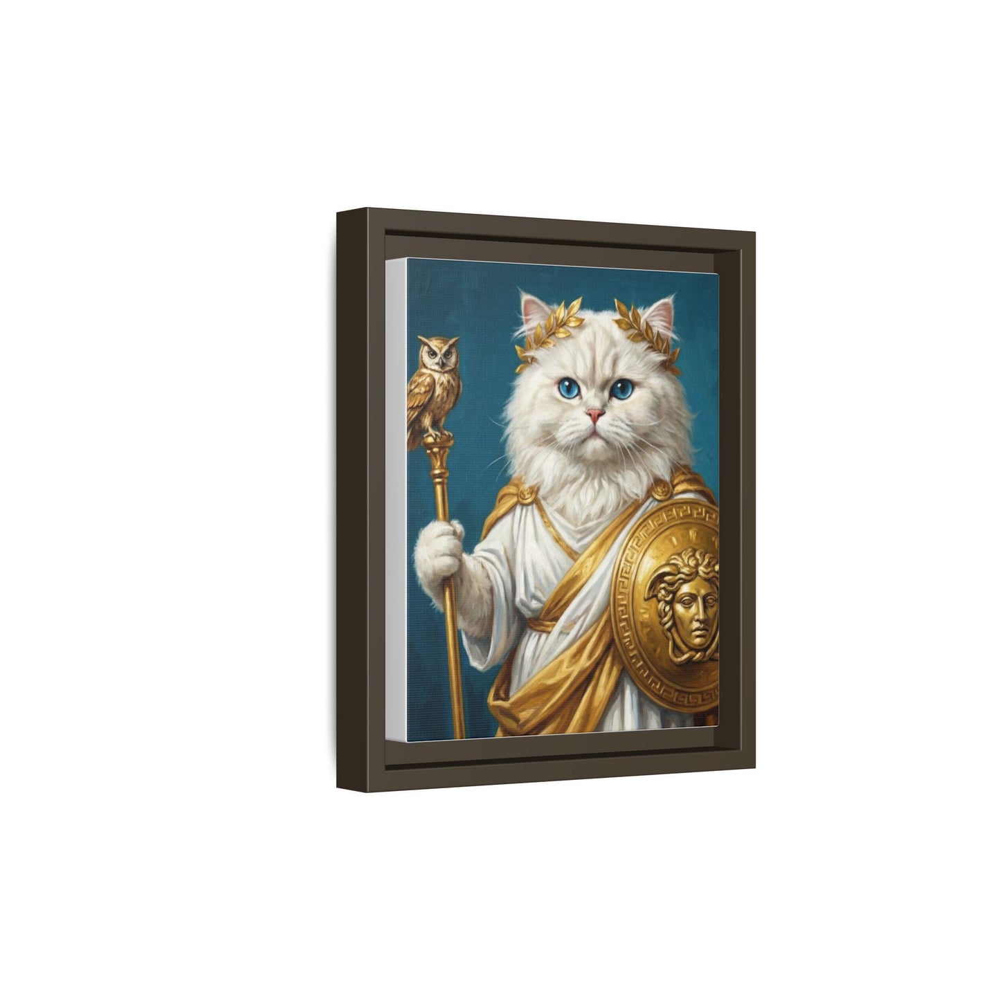 Regal Athena Cat Framed Canvas Print Mythic White Cat Wall Art