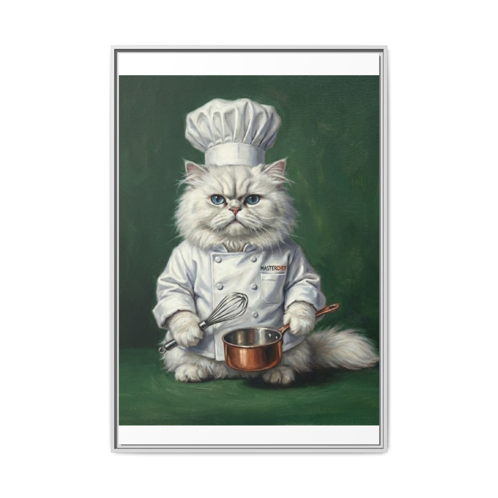 Chef Cat Portrait Matte Canvas Print (Framed) — Whimsical Kitchen Wall Art