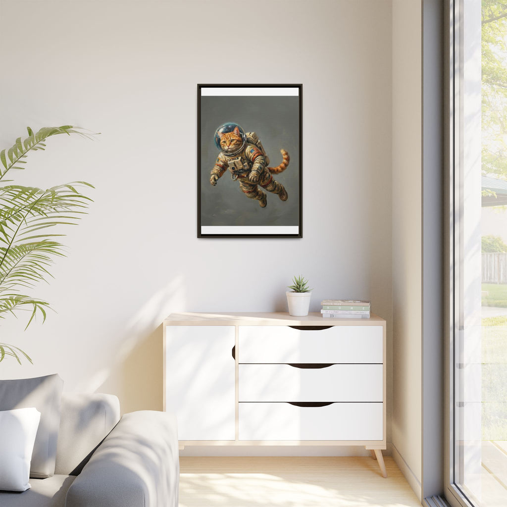 Astronaut Cat Matte Framed Canvas — Whimsical Space Cat Wall Art