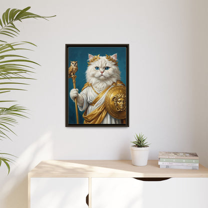 Regal Athena Cat Framed Canvas Print Mythic White Cat Wall Art