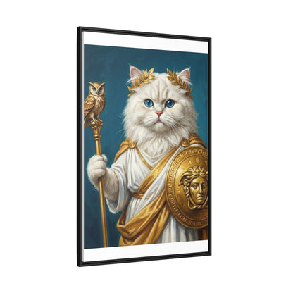 Regal Athena Cat Framed Canvas Print Mythic White Cat Wall Art