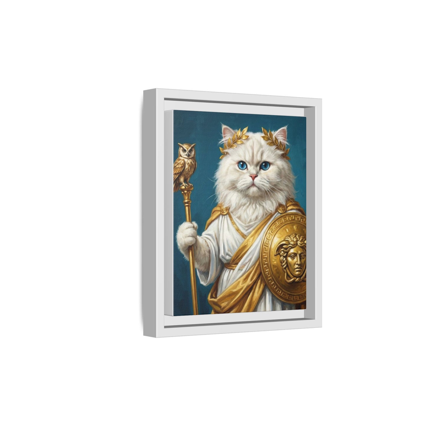 Regal Athena Cat Framed Canvas Print Mythic White Cat Wall Art