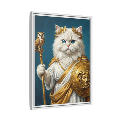 Regal Athena Cat Framed Canvas Print Mythic White Cat Wall Art