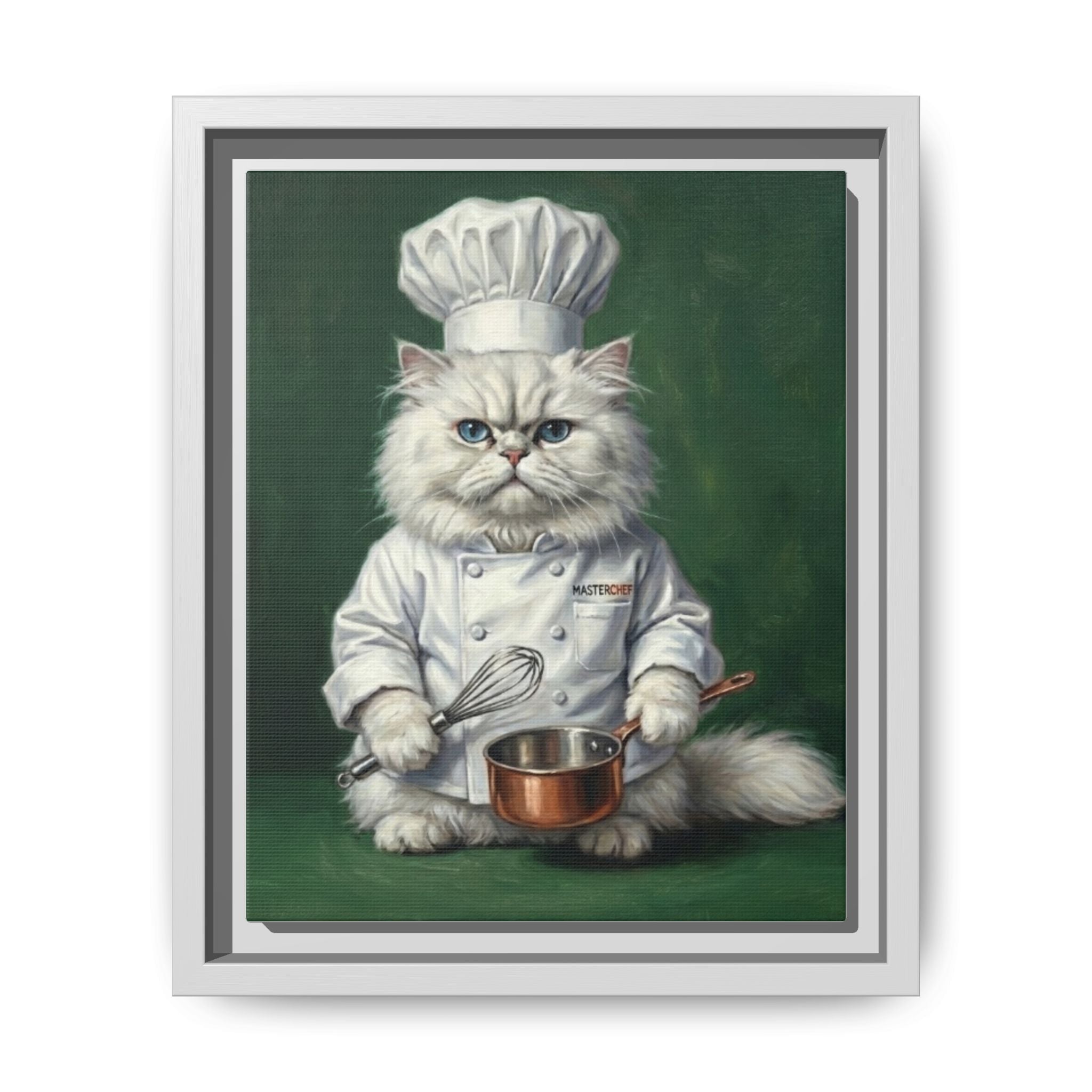 Chef Cat Portrait Matte Canvas Print (Framed) — Whimsical Kitchen Wall Art