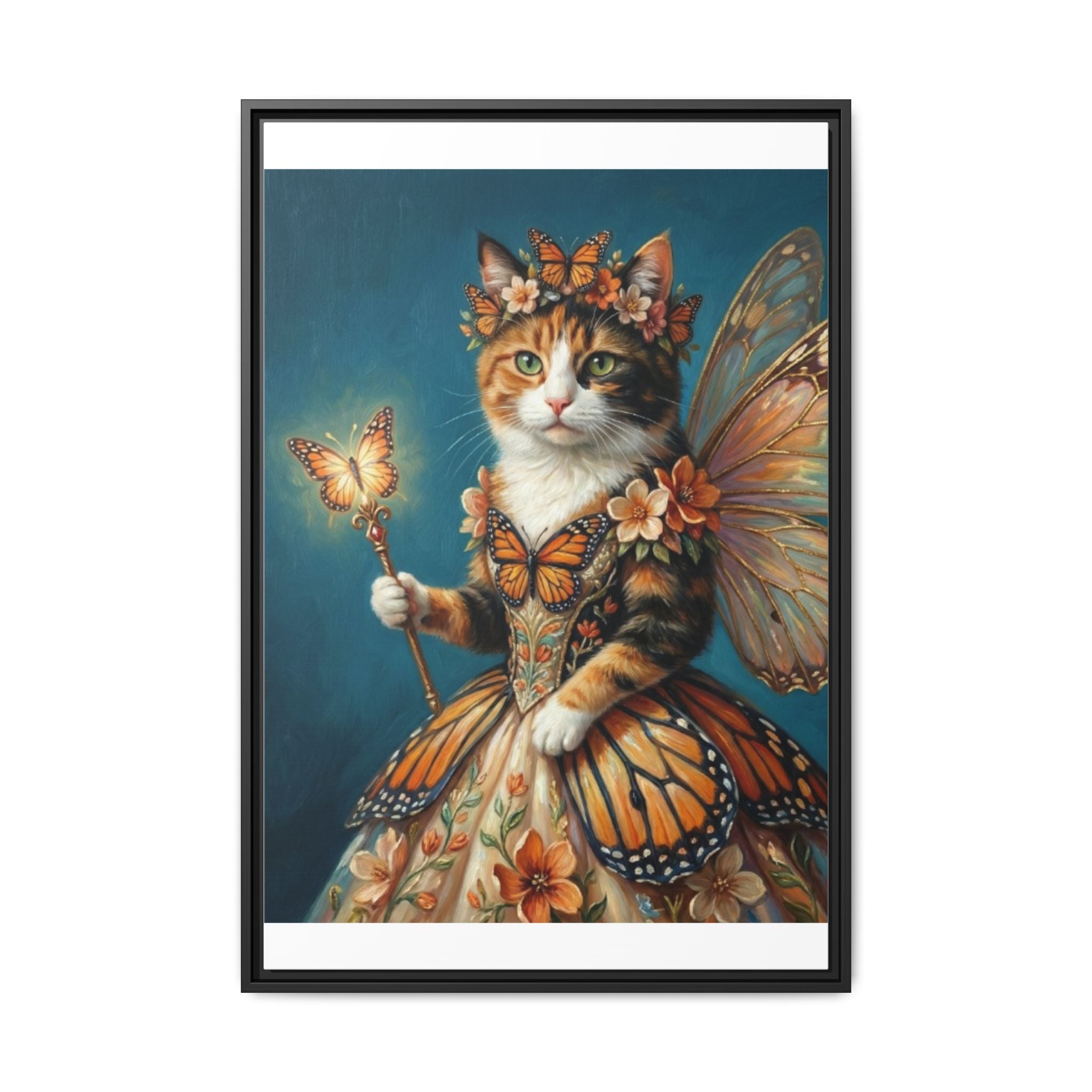 Butterfly Fairy Cat Matte Canvas Framed Art
