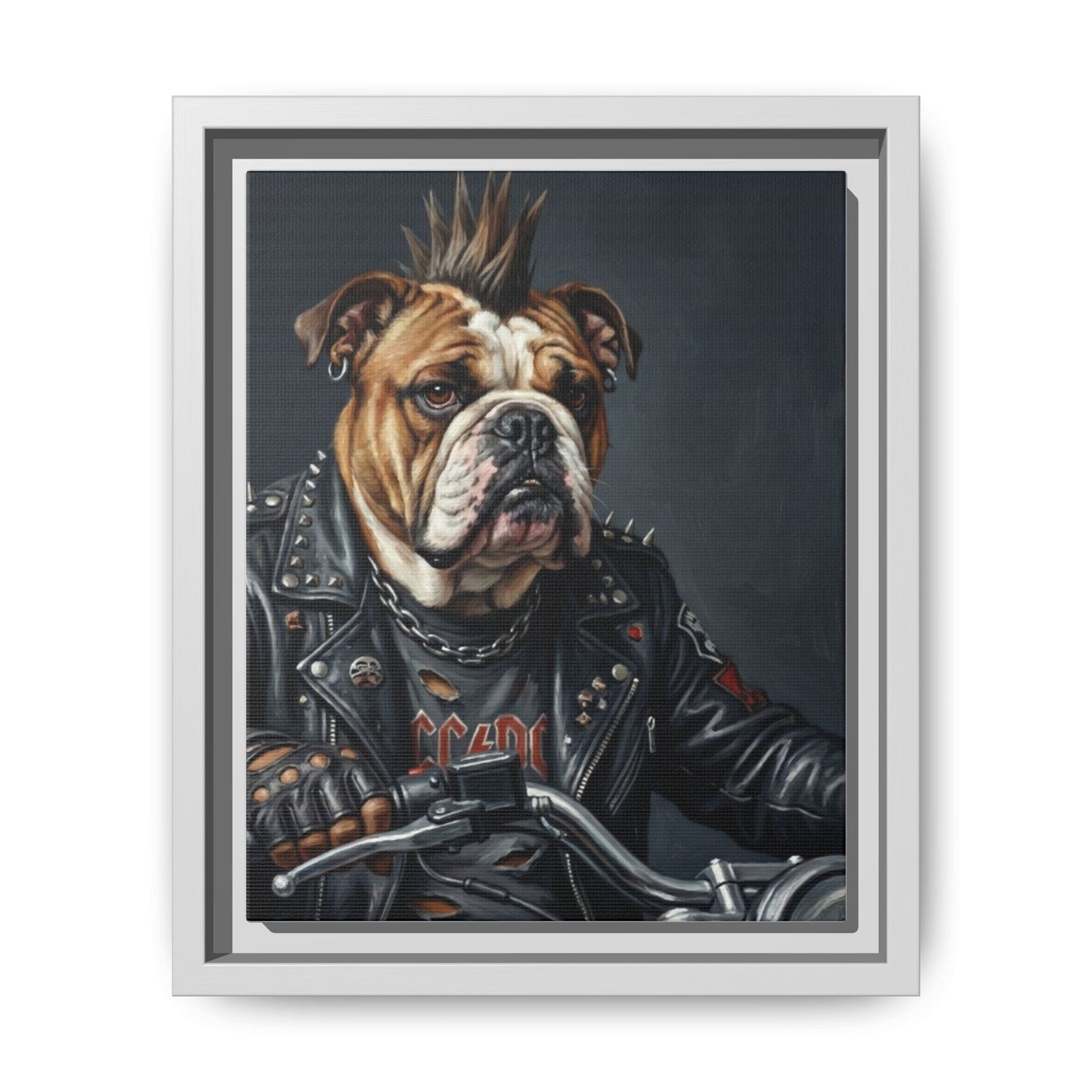 Punk Bulldog Biker Matte Canvas Print