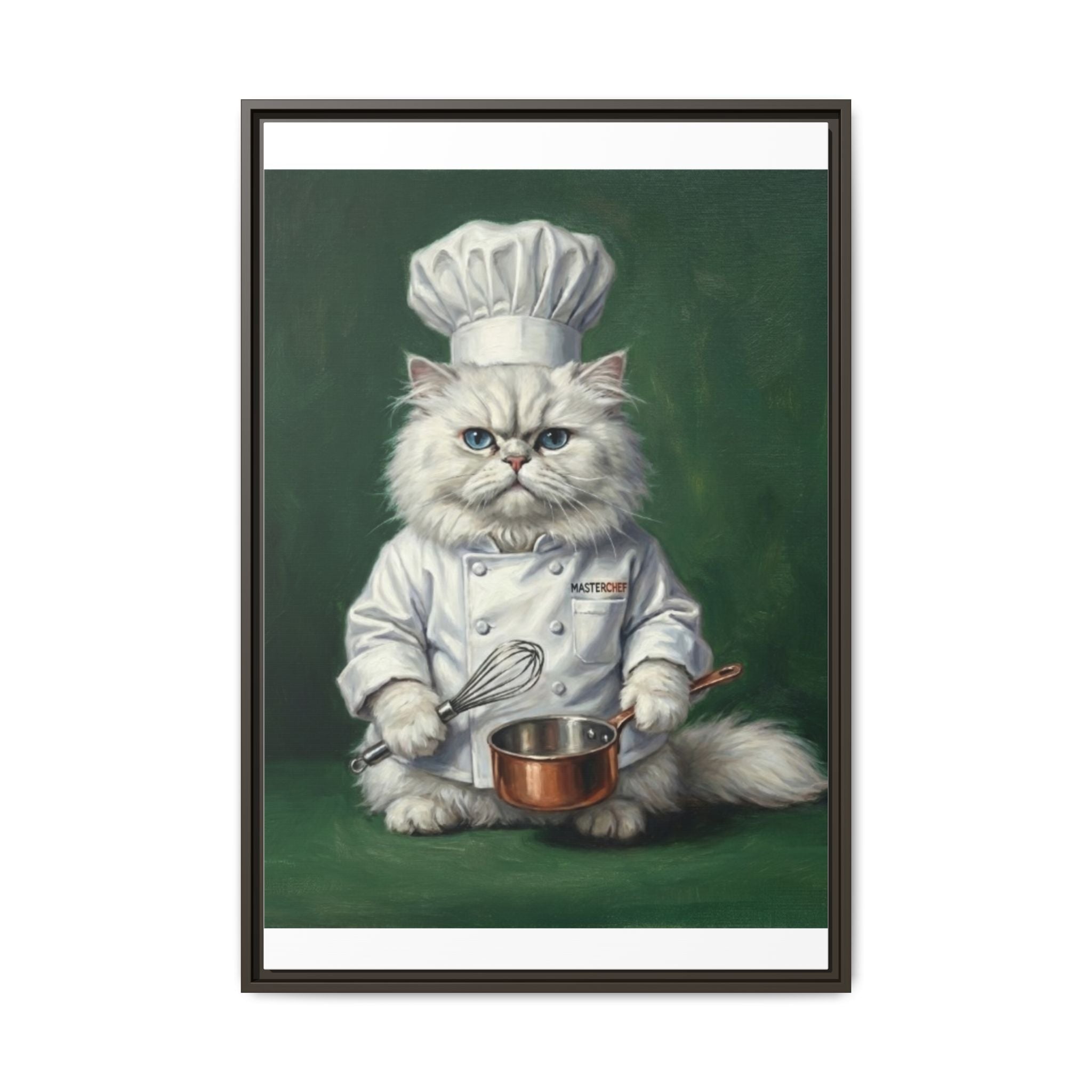 Chef Cat Portrait Matte Canvas Print (Framed) — Whimsical Kitchen Wall Art