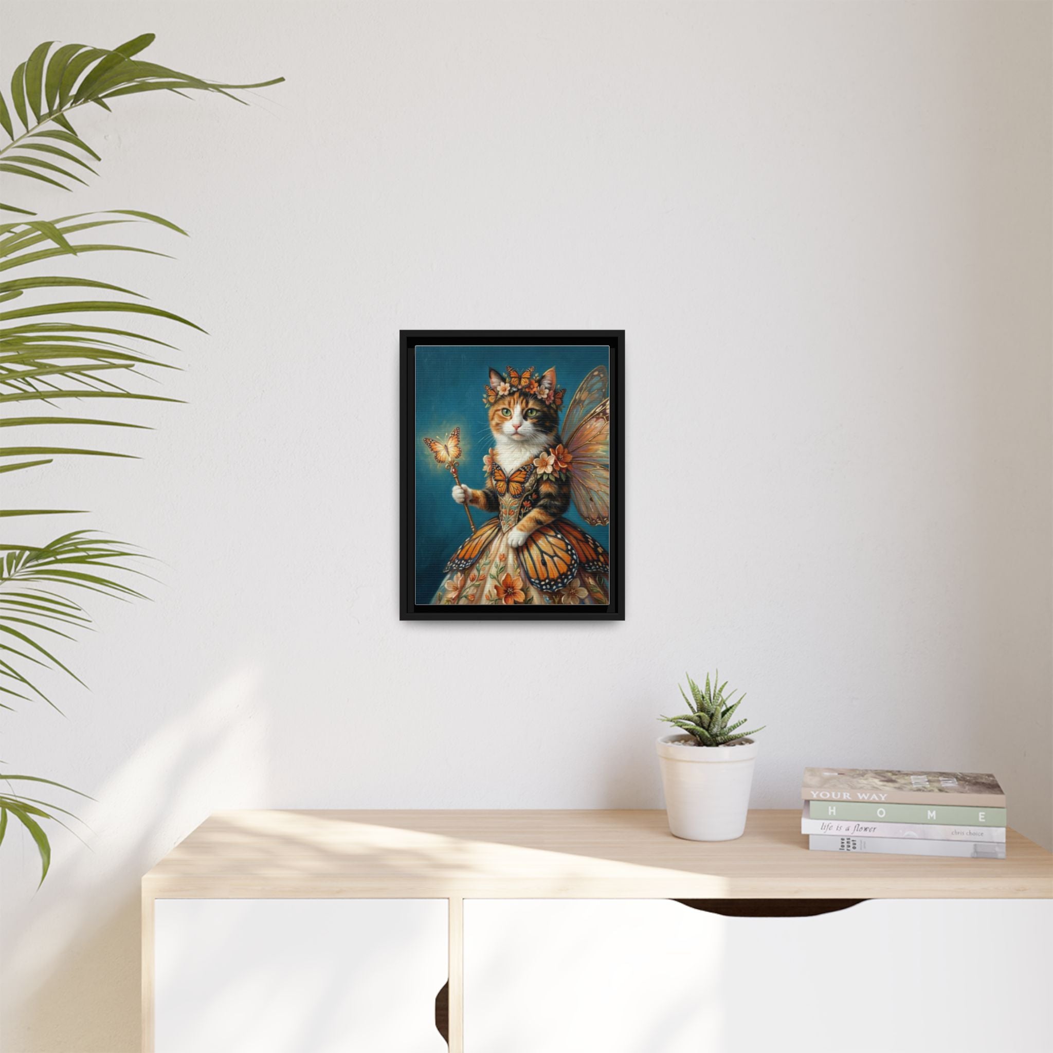 Butterfly Fairy Cat Matte Canvas Framed Art