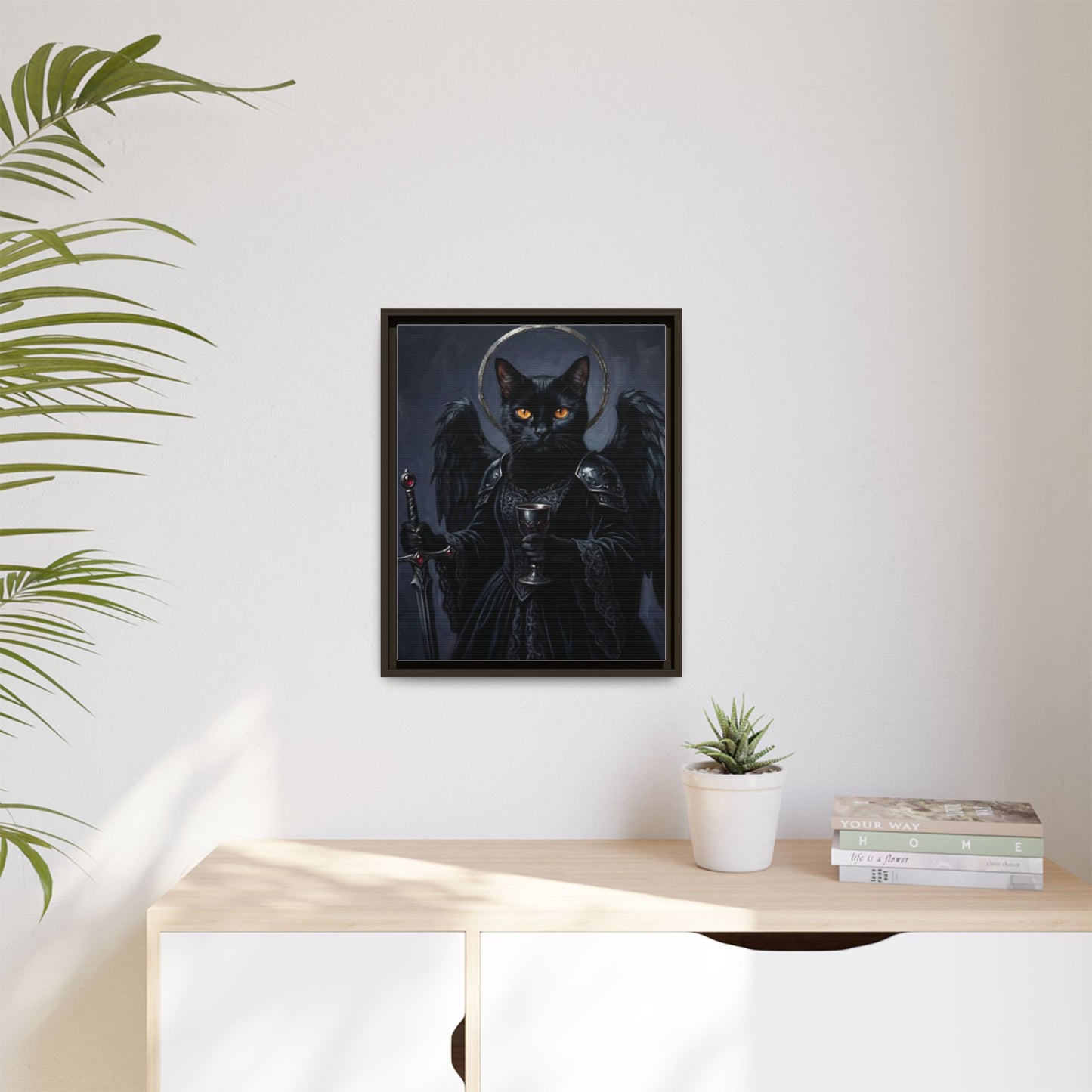 Gothic Black Cat with Halo & Chalice
