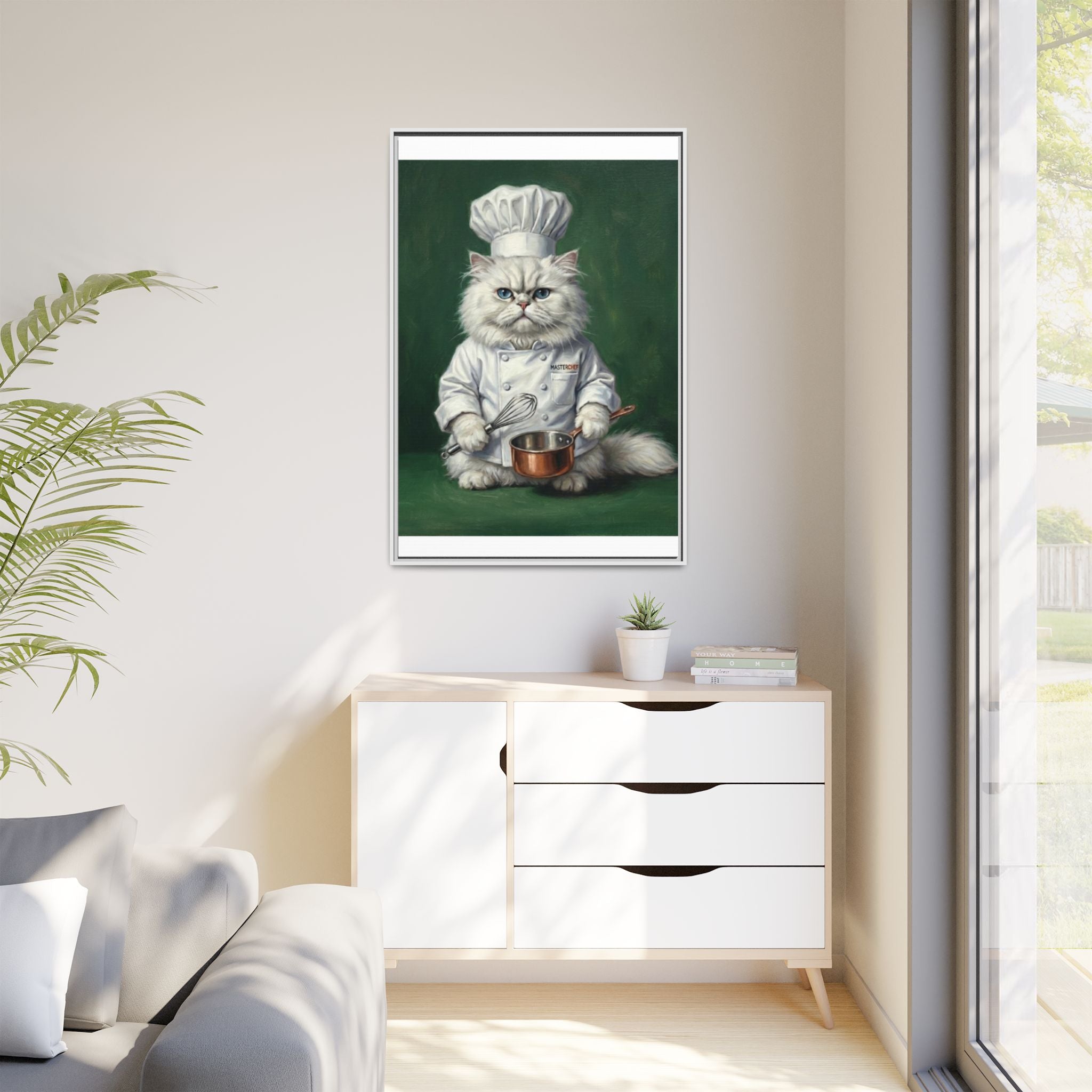 Chef Cat Portrait Matte Canvas Print (Framed) — Whimsical Kitchen Wall Art