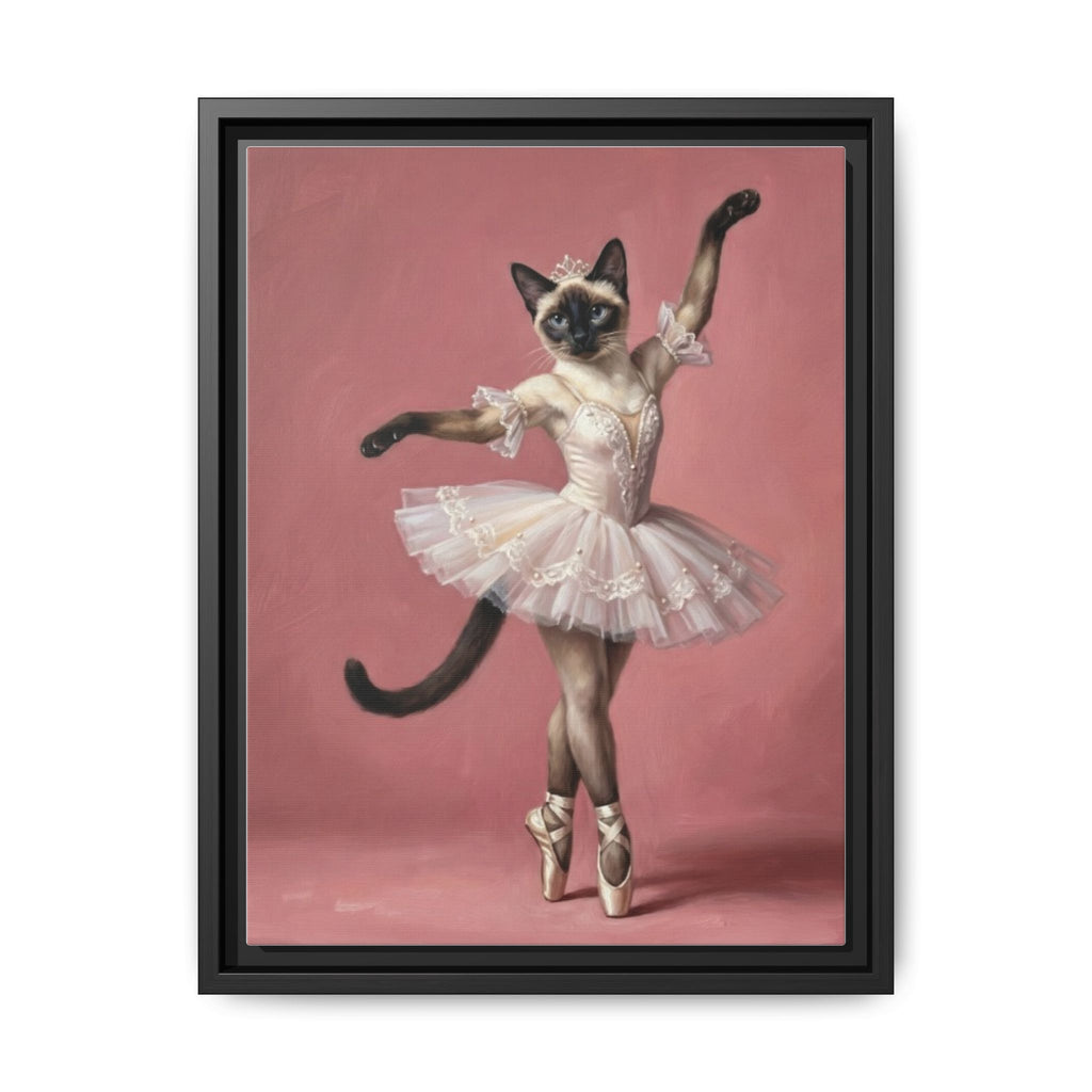Ballerina Cat Framed Canvas Print — Whimsical Ballet Cat Wall Art