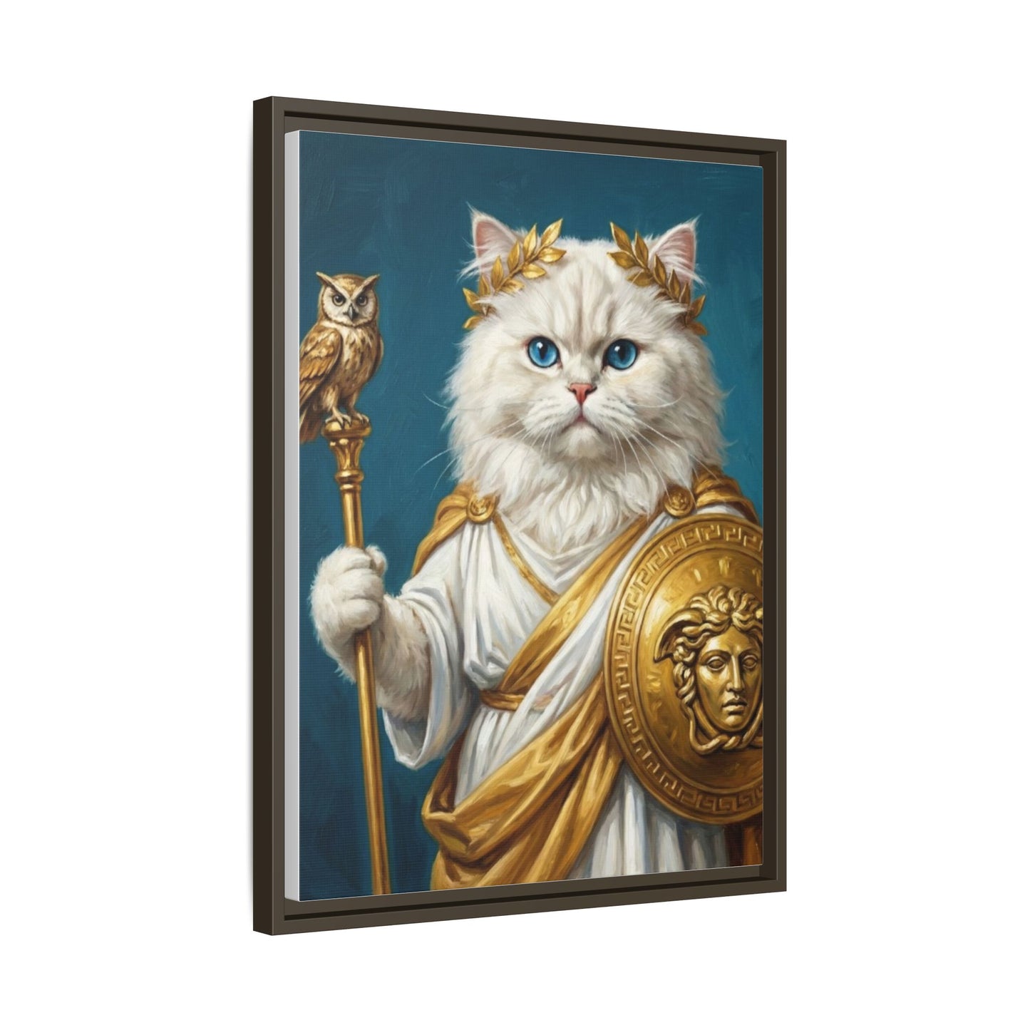 Regal Athena Cat Framed Canvas Print Mythic White Cat Wall Art