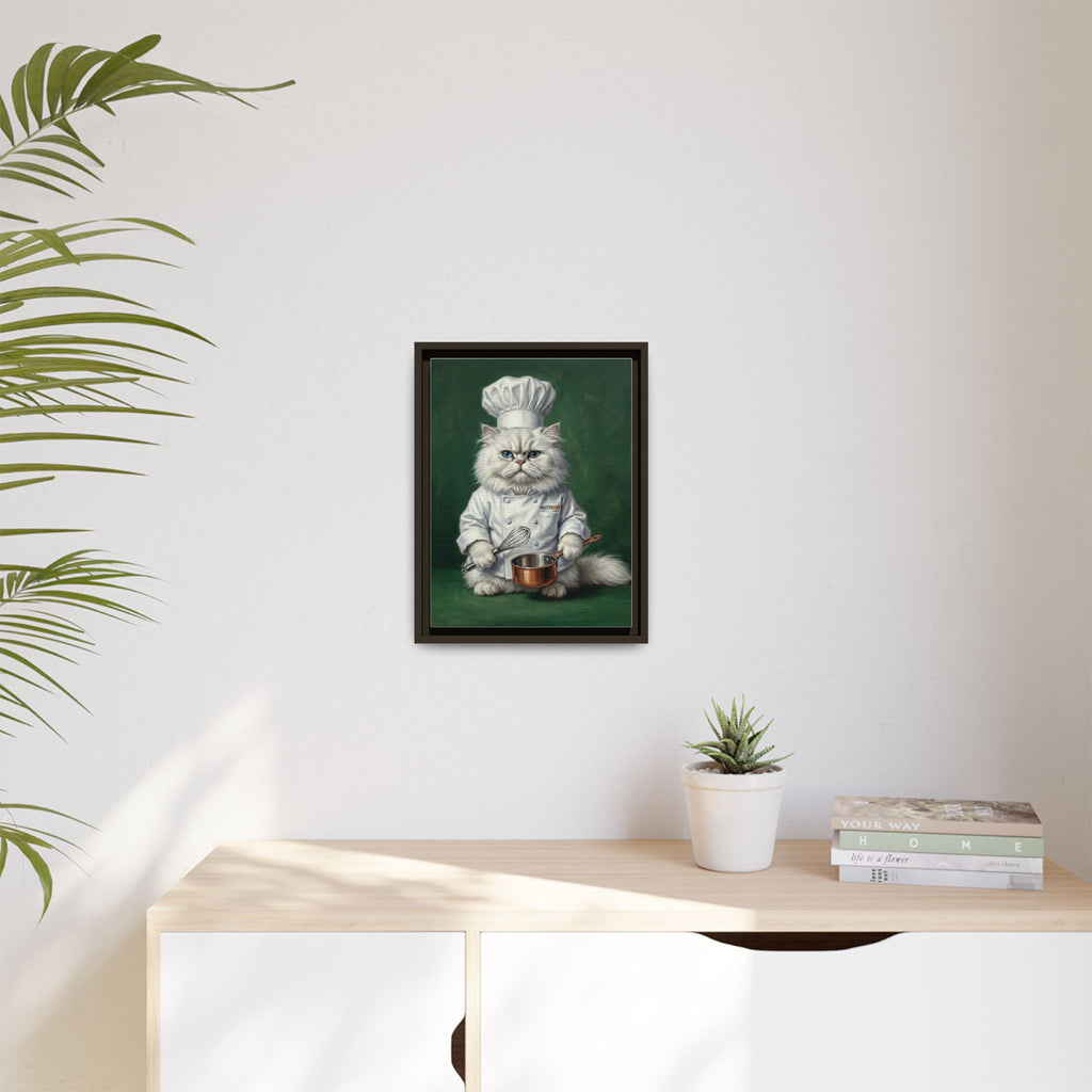 Chef Cat Portrait Matte Canvas Print (Framed) — Whimsical Kitchen Wall Art