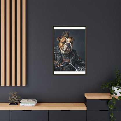 Punk Bulldog Biker Matte Canvas Print