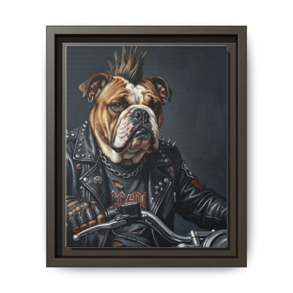 Punk Bulldog Biker Matte Canvas Print