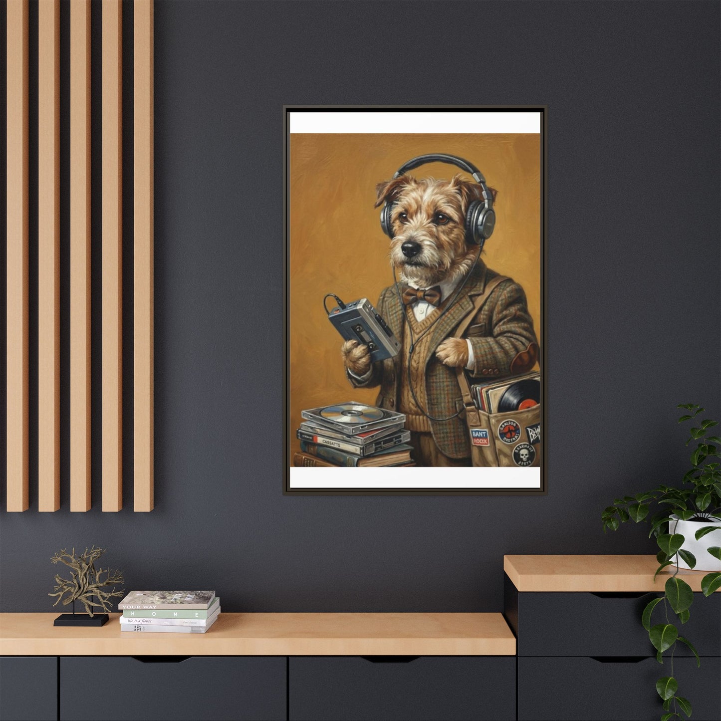 Vintage DJ Dog Matte Canvas Print