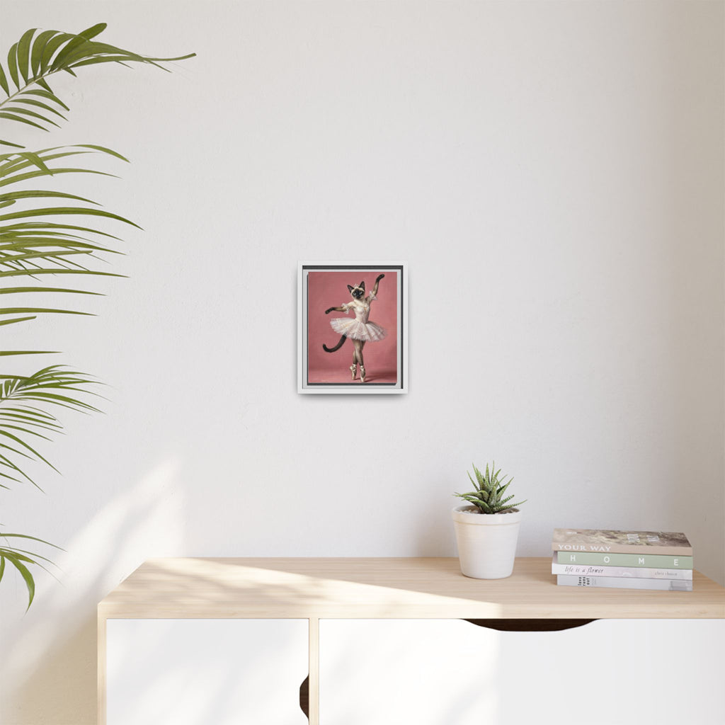 Ballerina Cat Framed Canvas Print — Whimsical Ballet Cat Wall Art