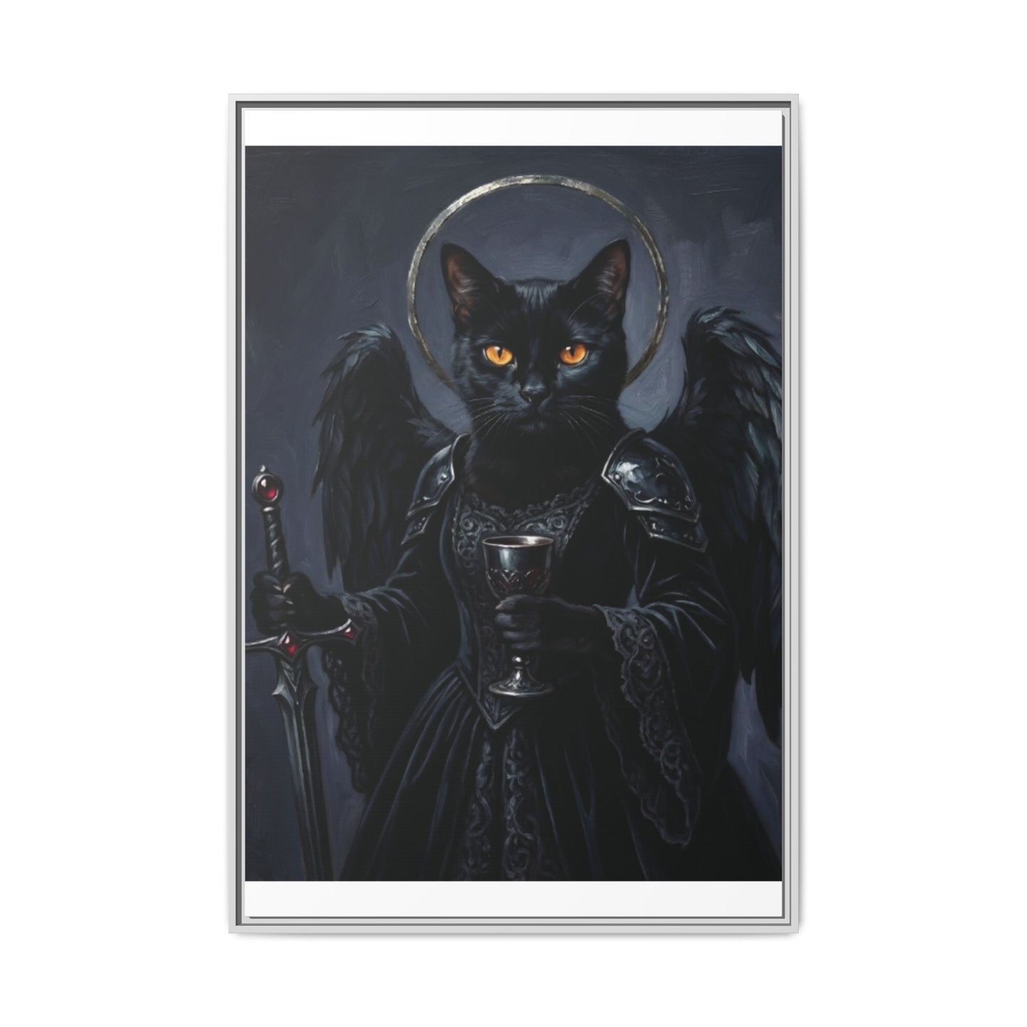 Gothic Black Cat with Halo & Chalice