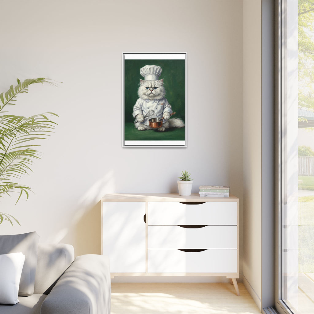 Chef Cat Portrait Matte Canvas Print (Framed) — Whimsical Kitchen Wall Art